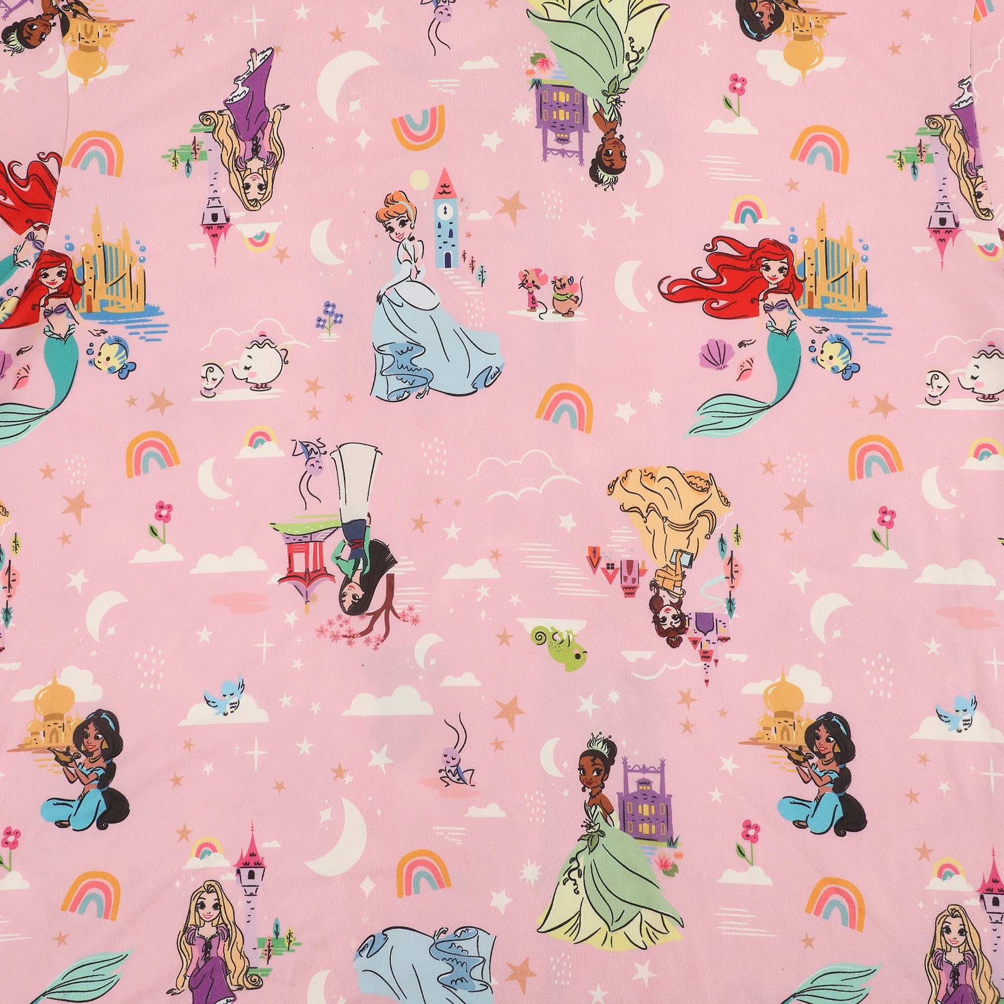 Disney Princesses Women's Notch Collar Button-Down Shirt and Shorts Sleepwear Set