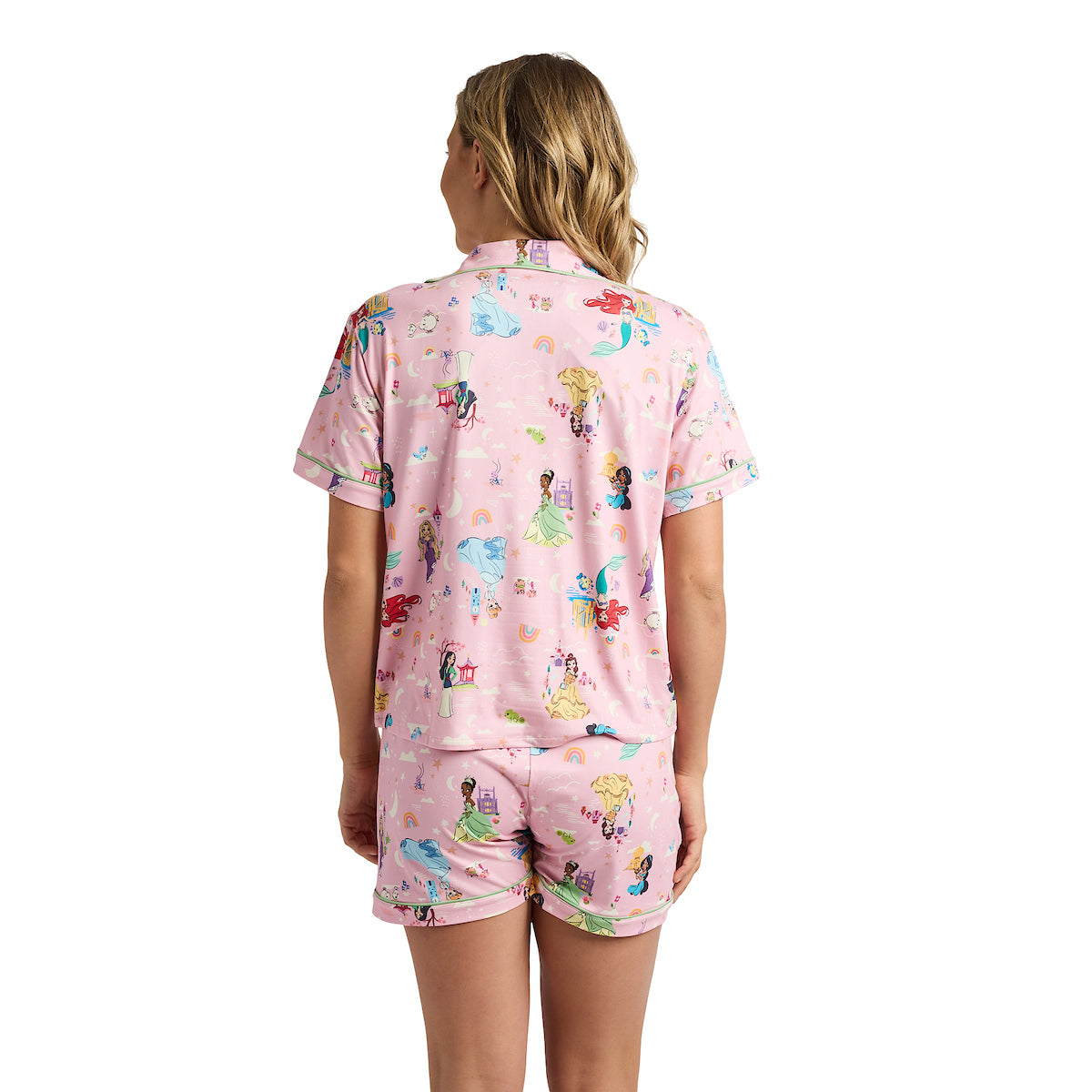 Disney Princesses Women's Notch Collar Button-Down Shirt and Shorts Sleepwear Set