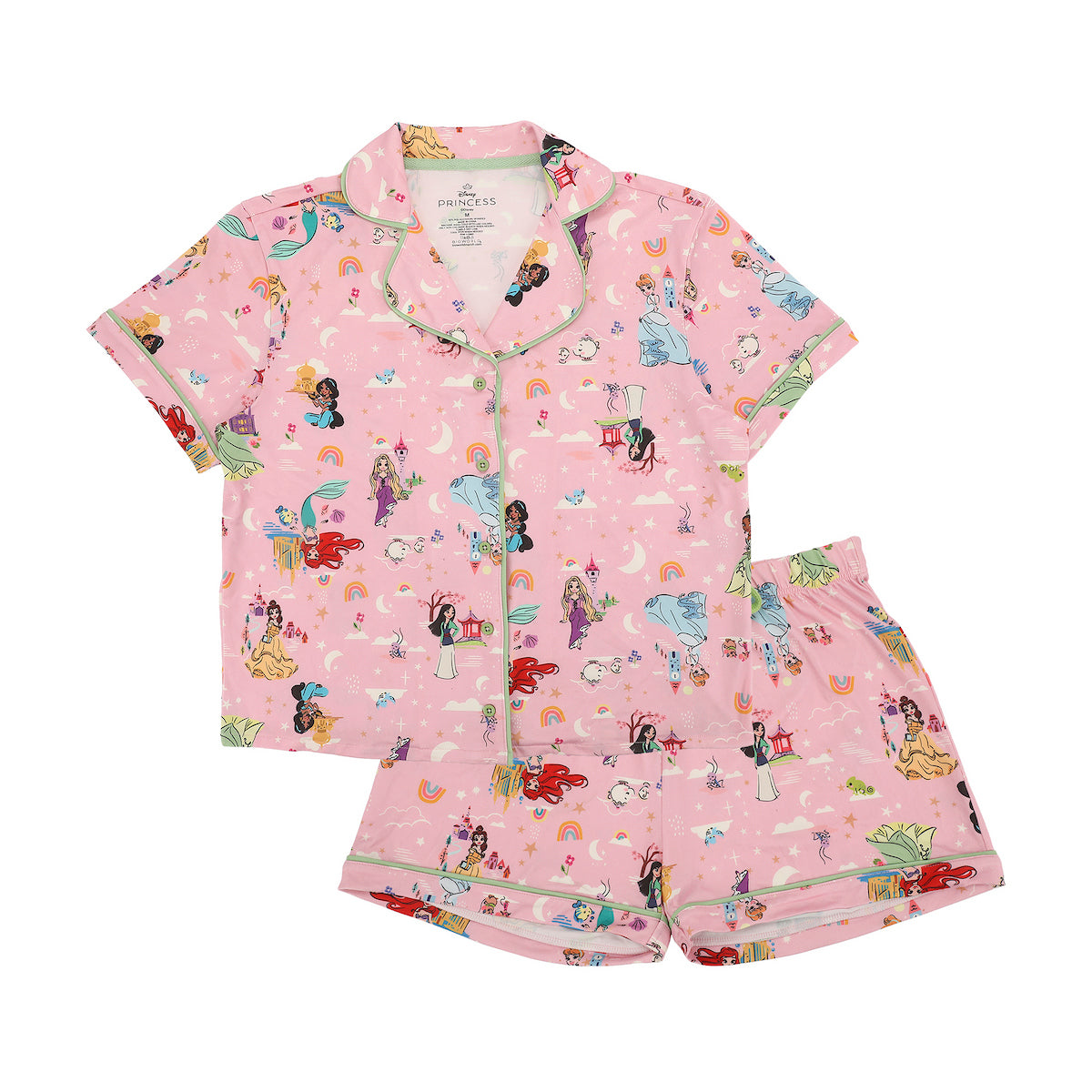 Disney Princesses Women's Notch Collar Button-Down Shirt and Shorts Sleepwear Set