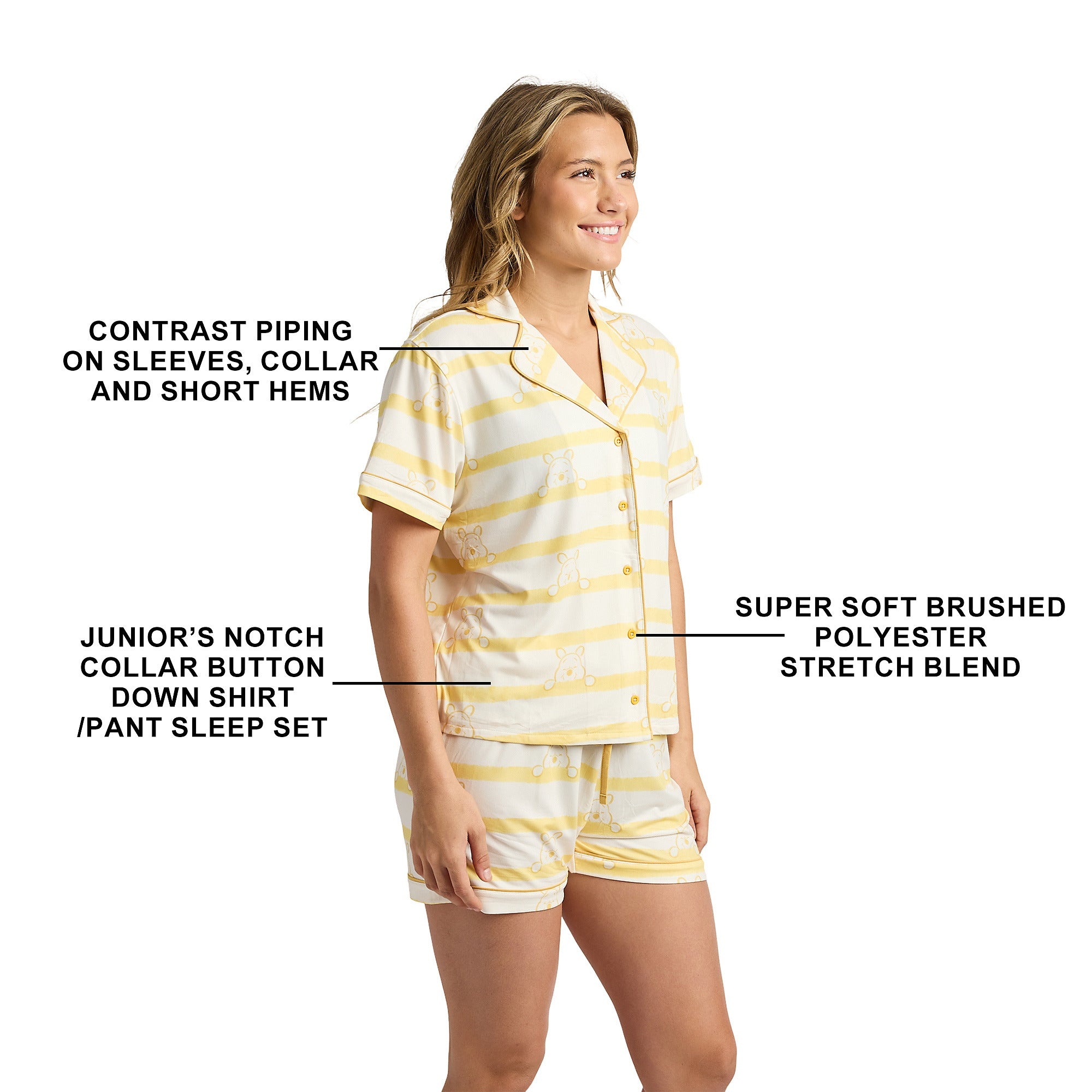 Disney's Winnie the Pooh Women's Notch Collar Button-Down Shirt and Shorts Sleepwear Set