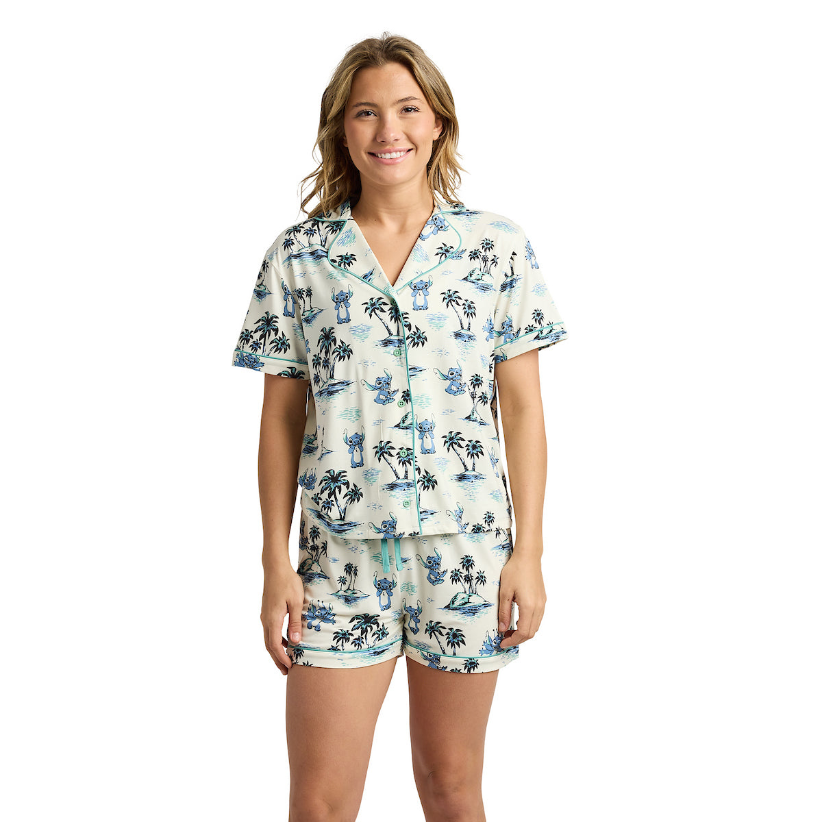 Disney's Lilo & Stitch Classic Hawaii Women's Notch Collar Button-Down Shirt and Shorts Sleepwear Set