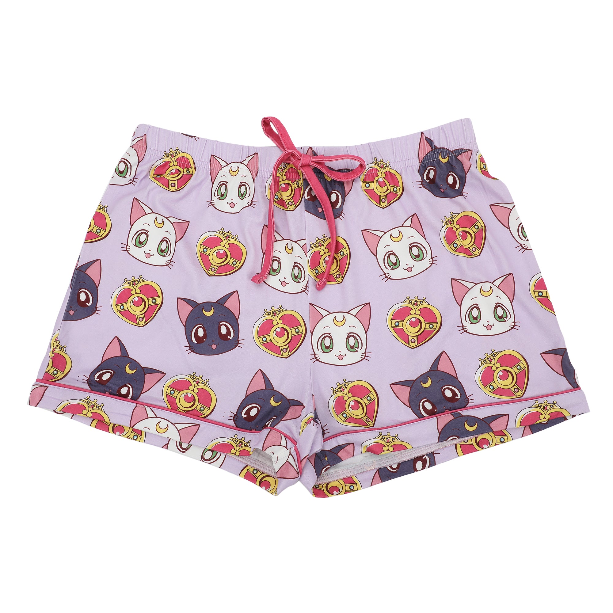 Sailor Moon Luna, Artemis, and Diana All-Over Print Women’s Notch Collar Button-Down Shirt and Shorts Sleepwear Set