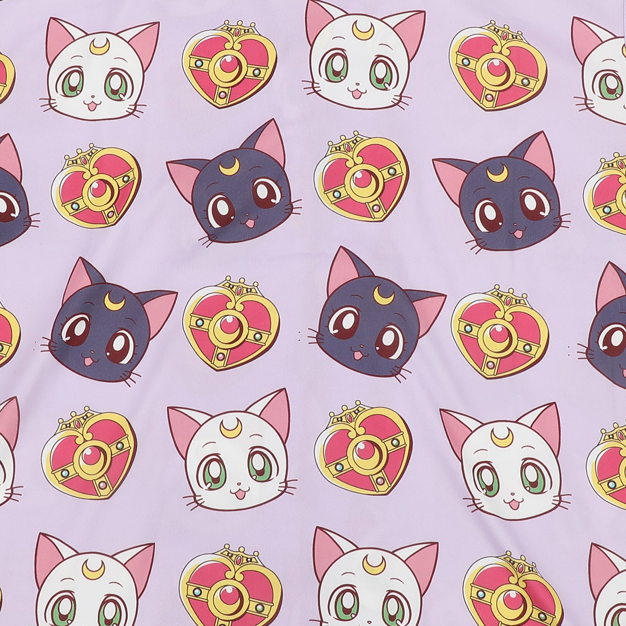 Sailor Moon Luna, Artemis, and Diana All-Over Print Women’s Notch Collar Button-Down Shirt and Shorts Sleepwear Set