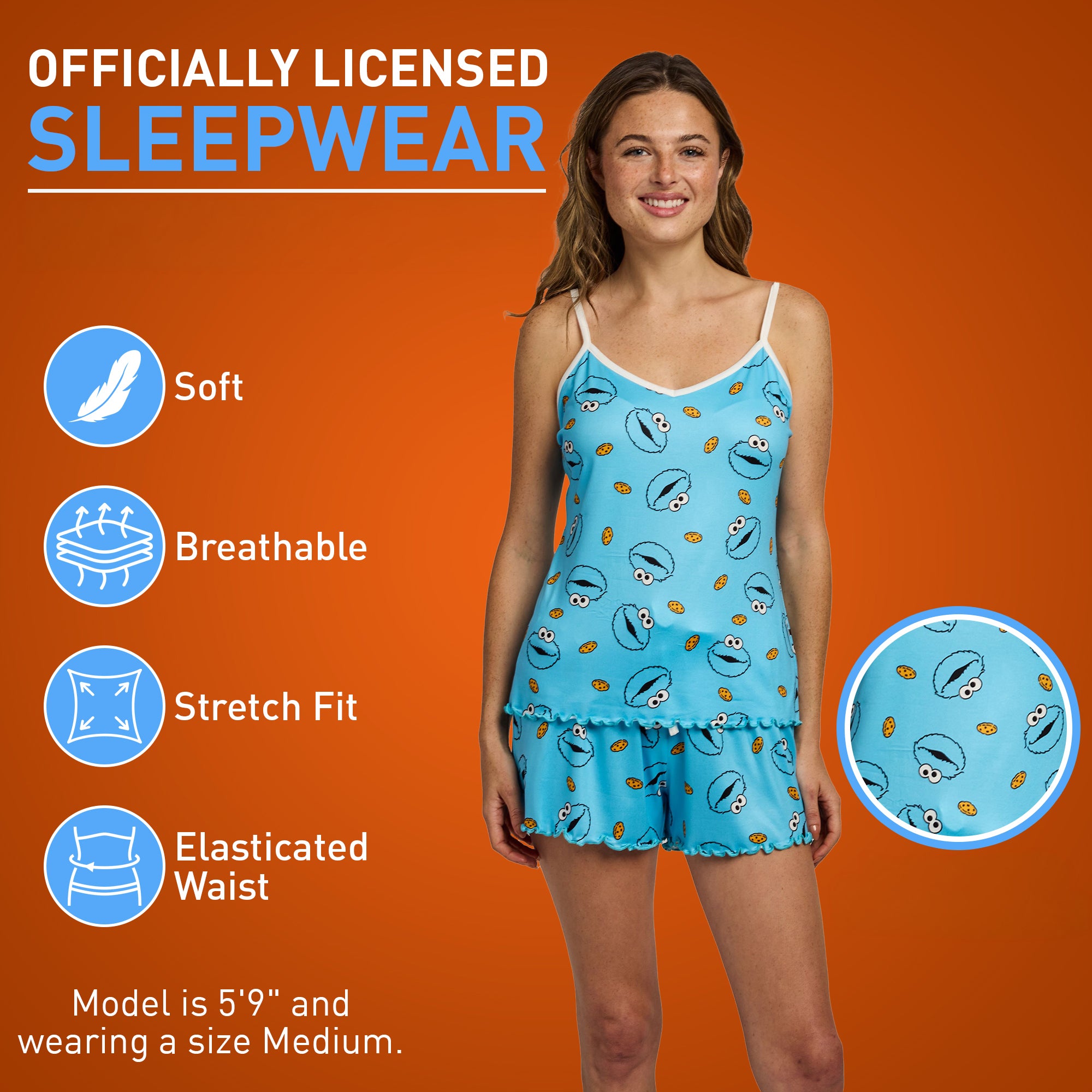 Sesame Street Cookie Monster All-Over Print Women’s V-Neck Cami & Shorts Sleep Set