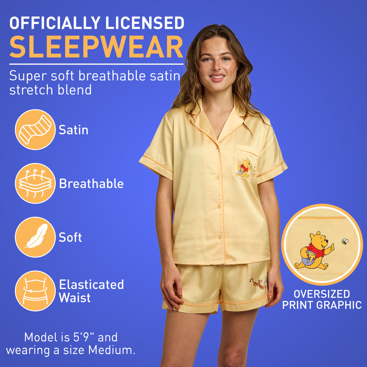 Winnie The Pooh Character Art Women's 2-Pack Satin Pajama Set