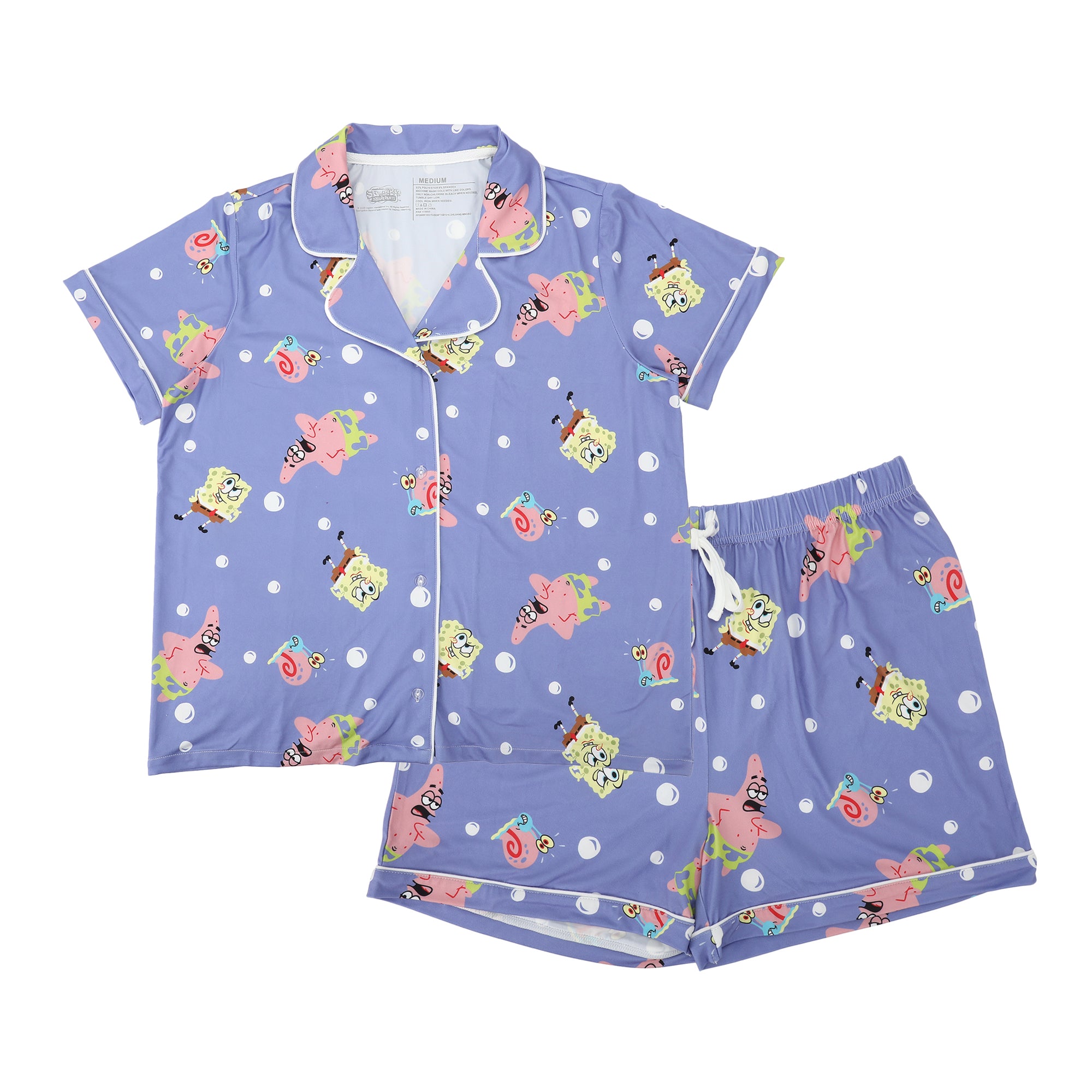 Bioworld SpongeBob SquarePants Favorite Characters All-Over Print Women's Notch Collar Shirt & Shorts Sleepwear Set