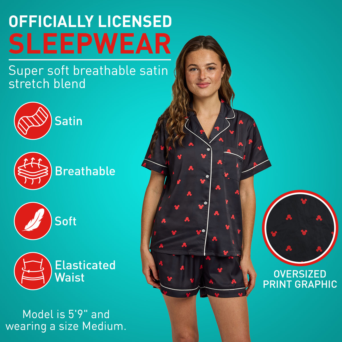 Mickey Mouse Classic Mickey Ears Women's 2-Pack Satin Pajama Set