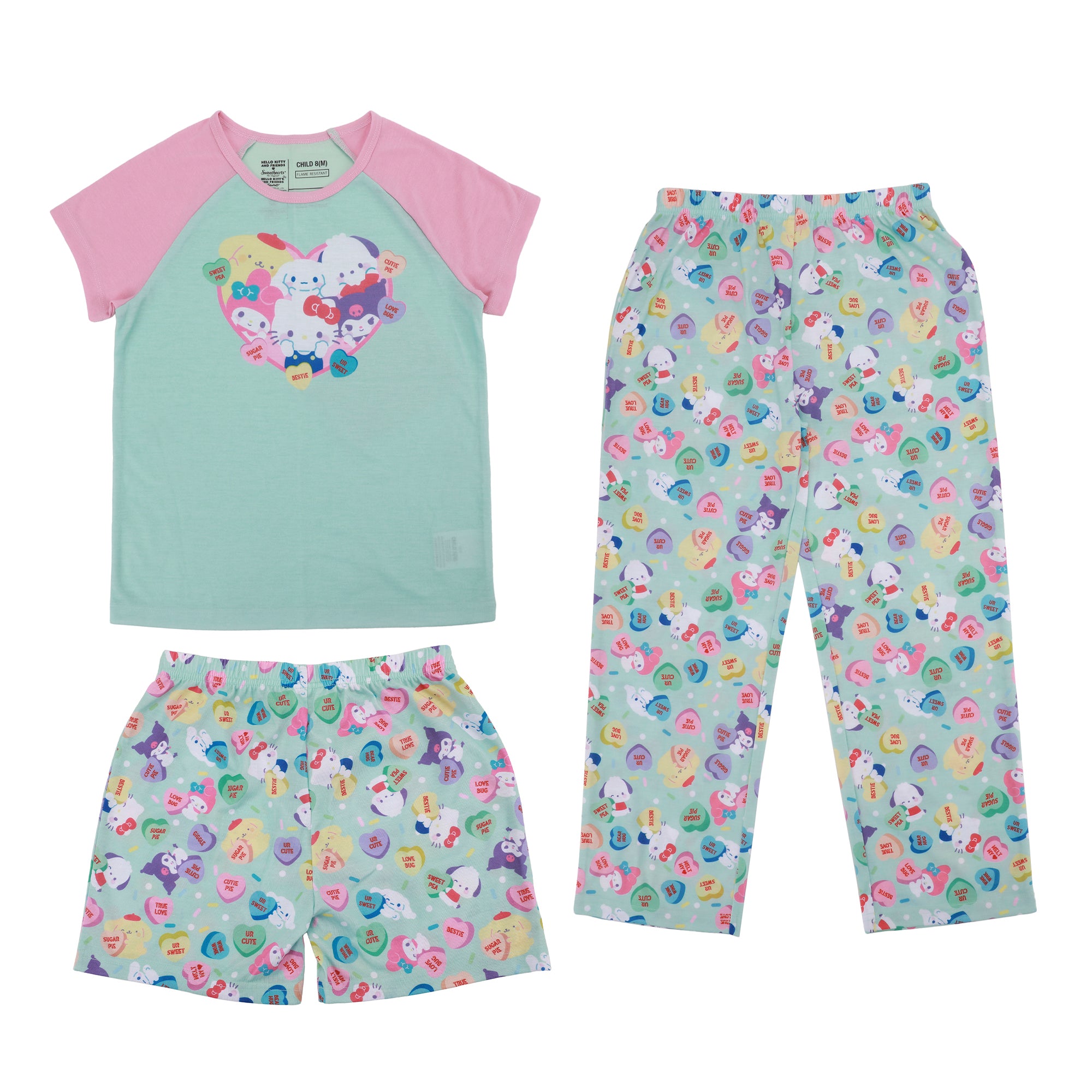 Hello Kitty & Friends x Sweethearts Candy All-Over Print Girl’s 3-Piece Pajama Set