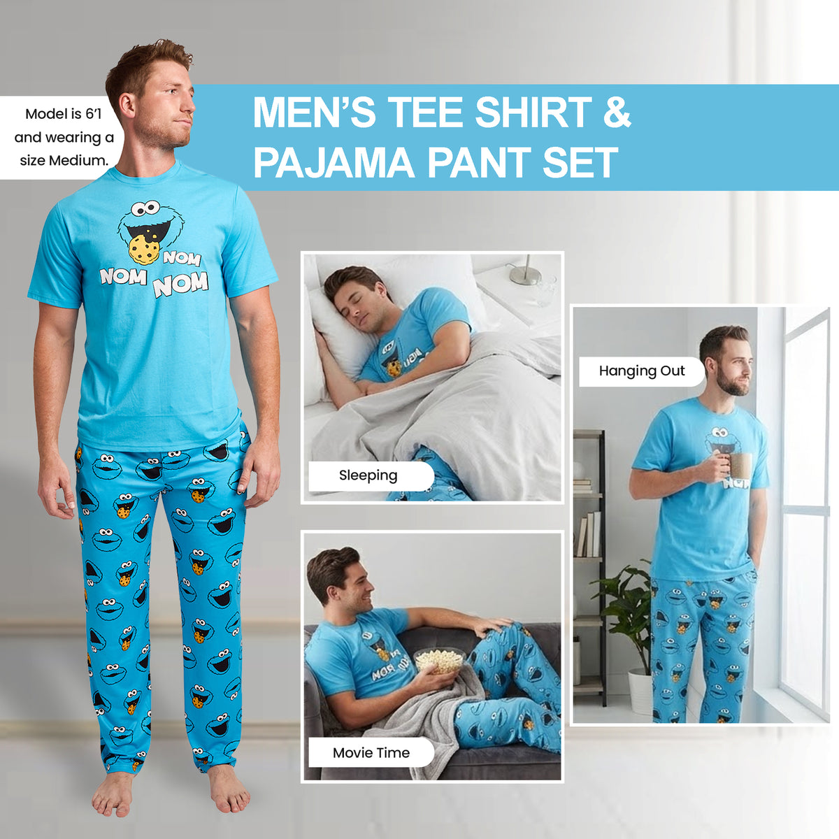 Sesame Street Cookie Monster Men's 2-Pack Pajama Set