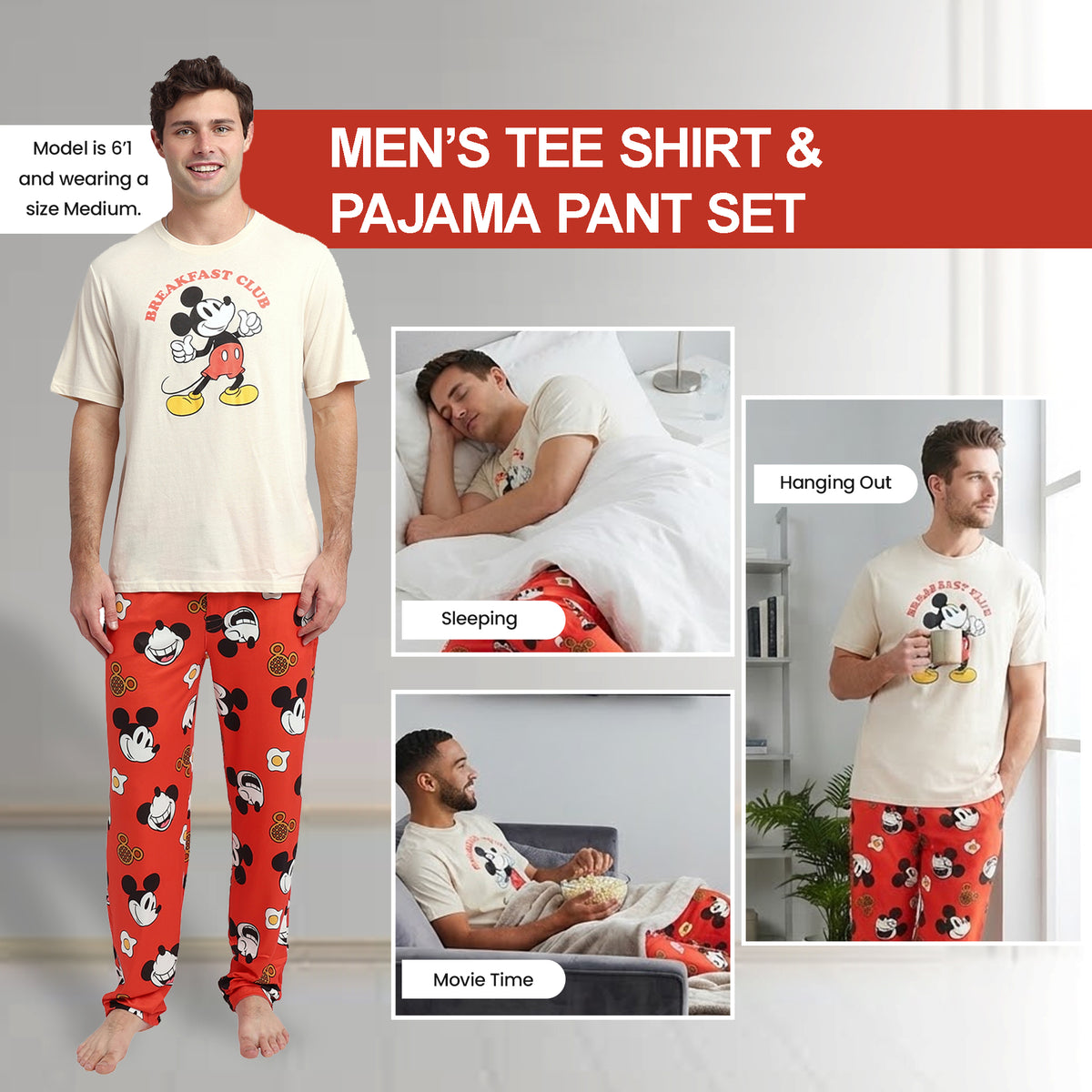 Disney Mickey Mouse Character Print Men's 2-Pack Pajama Set