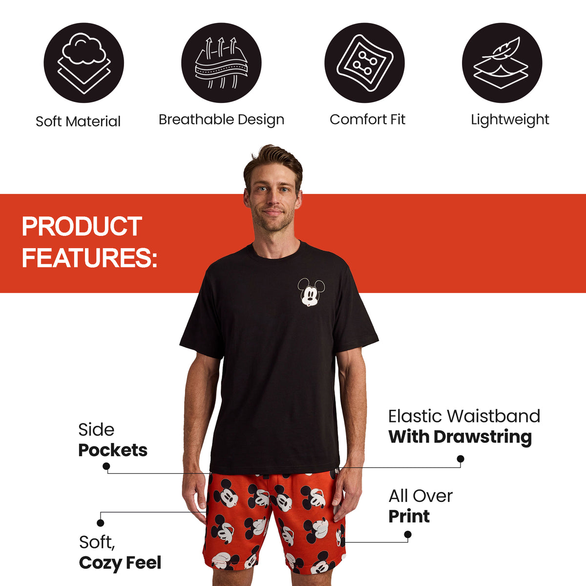 Mickey Mouse Classic Mickey Faces Men's 2-Pack Pajama Set