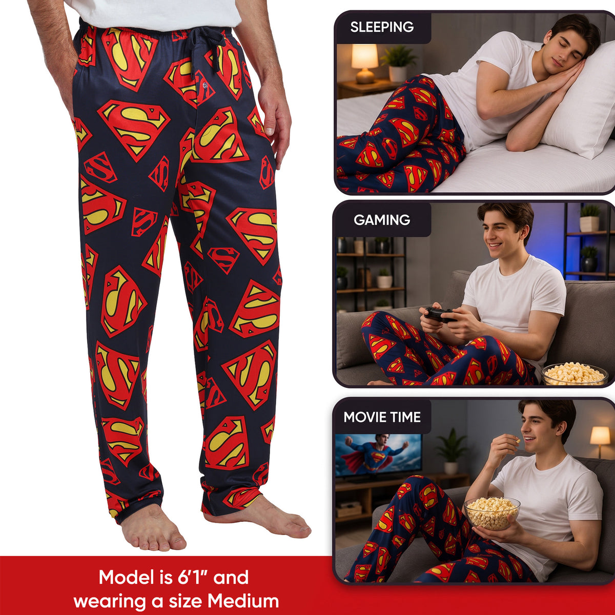 Superman S-Shield All-Over Print Men's Sleep Pajama Pants