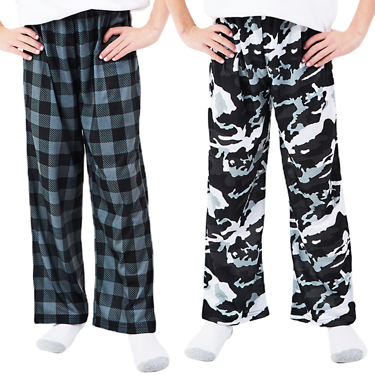 Gray Camo & Gray Plaid 2-Pack Boy's Sleep Pajama Pants