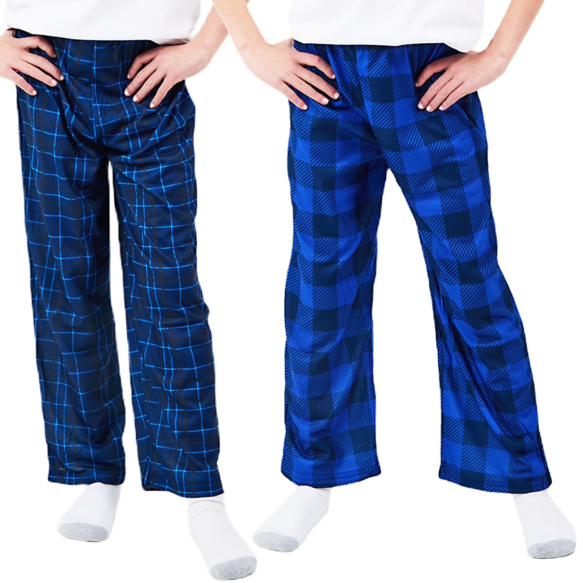 Blue Plaid & Dark Blue Plaid 2-Pack Toddler Boy's to Youth Boy's Sleep Pajama Pants
