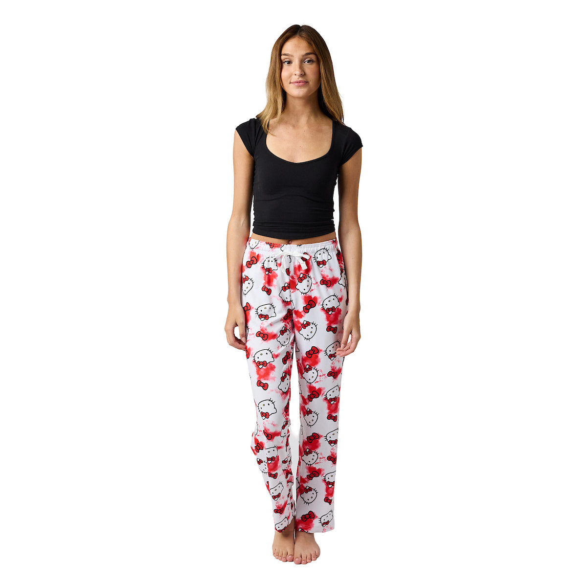 Hello Kitty Anime Cartoon All Over Print Women's White Sleep Pajama Pants