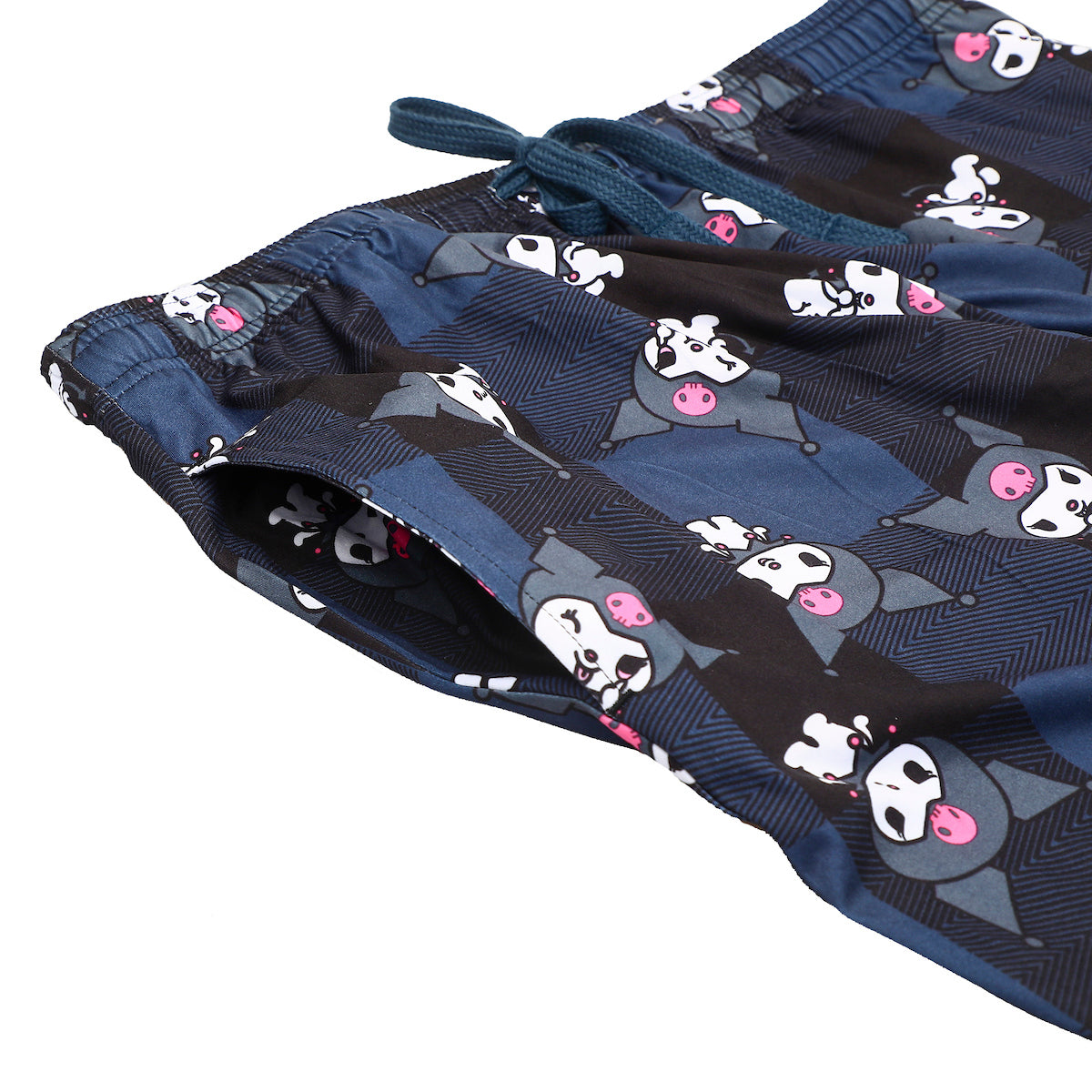 My Melody Kuromi Character Print Women's Black Plaid Sleep Pajama Pants With Pockets