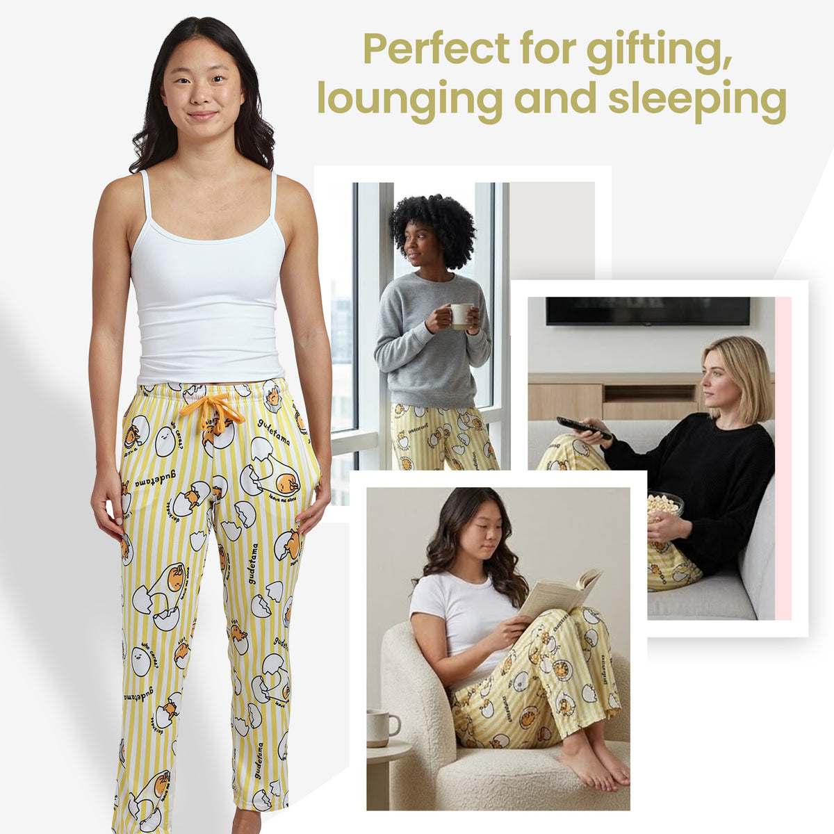 Gudetama All-Over Character Print Women's Yellow Sleep Pajama Pants