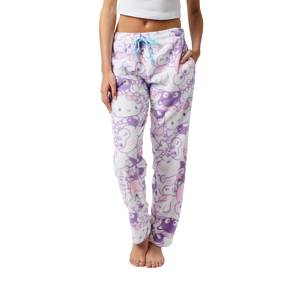 Hello Kitty & Friends Characters All-Over Print Women's Purple Cloud Wash Plush Sleep Pajama Pants