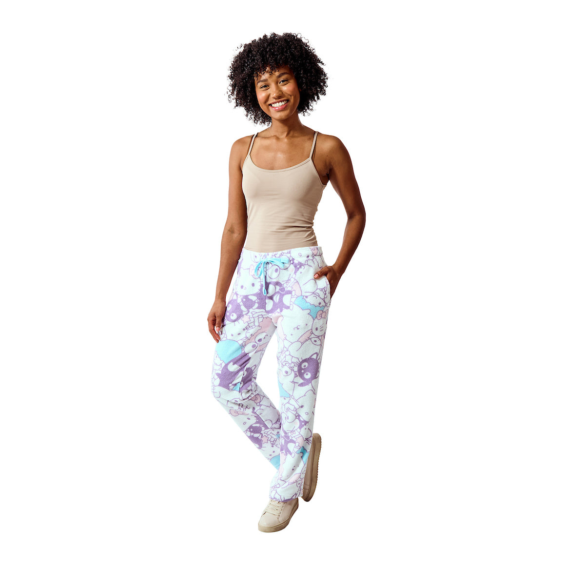 Hello Kitty & Friends Characters All-Over Print Women's Purple Cloud Wash Plush Sleep Pajama Pants