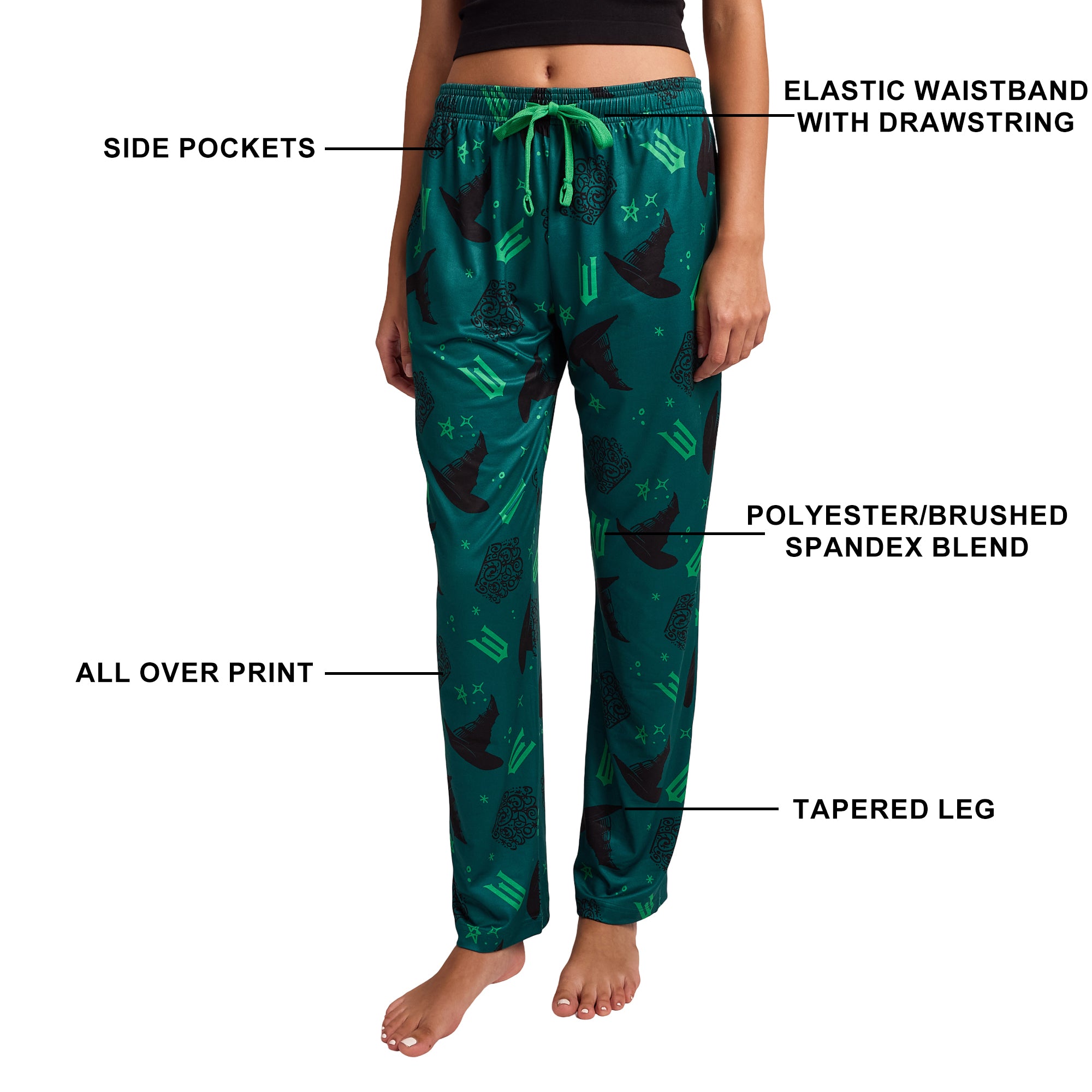 Wicked Part 1 Hats & Tiaras All-Over Print Women's Green Sleep Pajama Pants