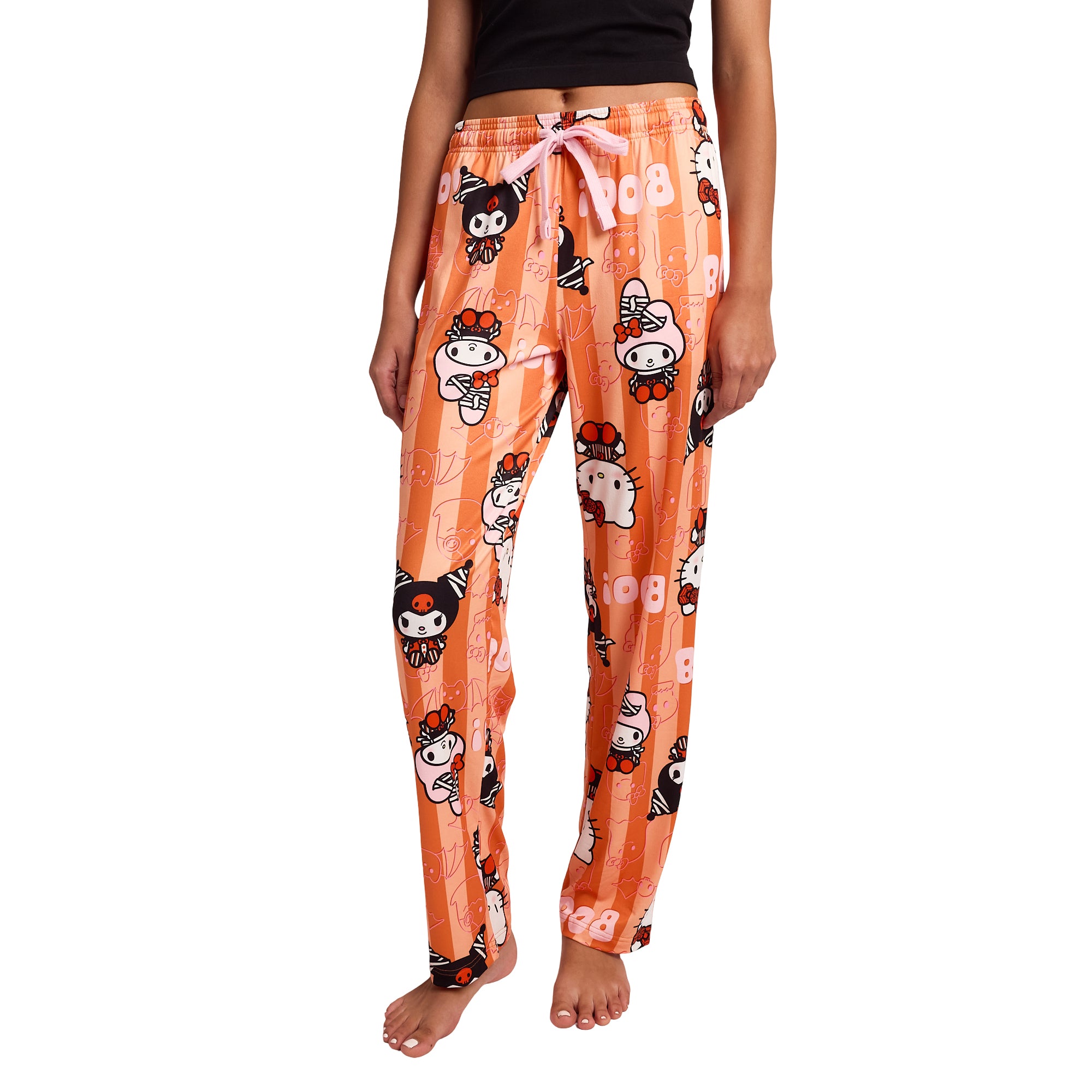 Hello Kitty Boo Halloween Costumes Women's Orange Striped Sleep Pajama Pants