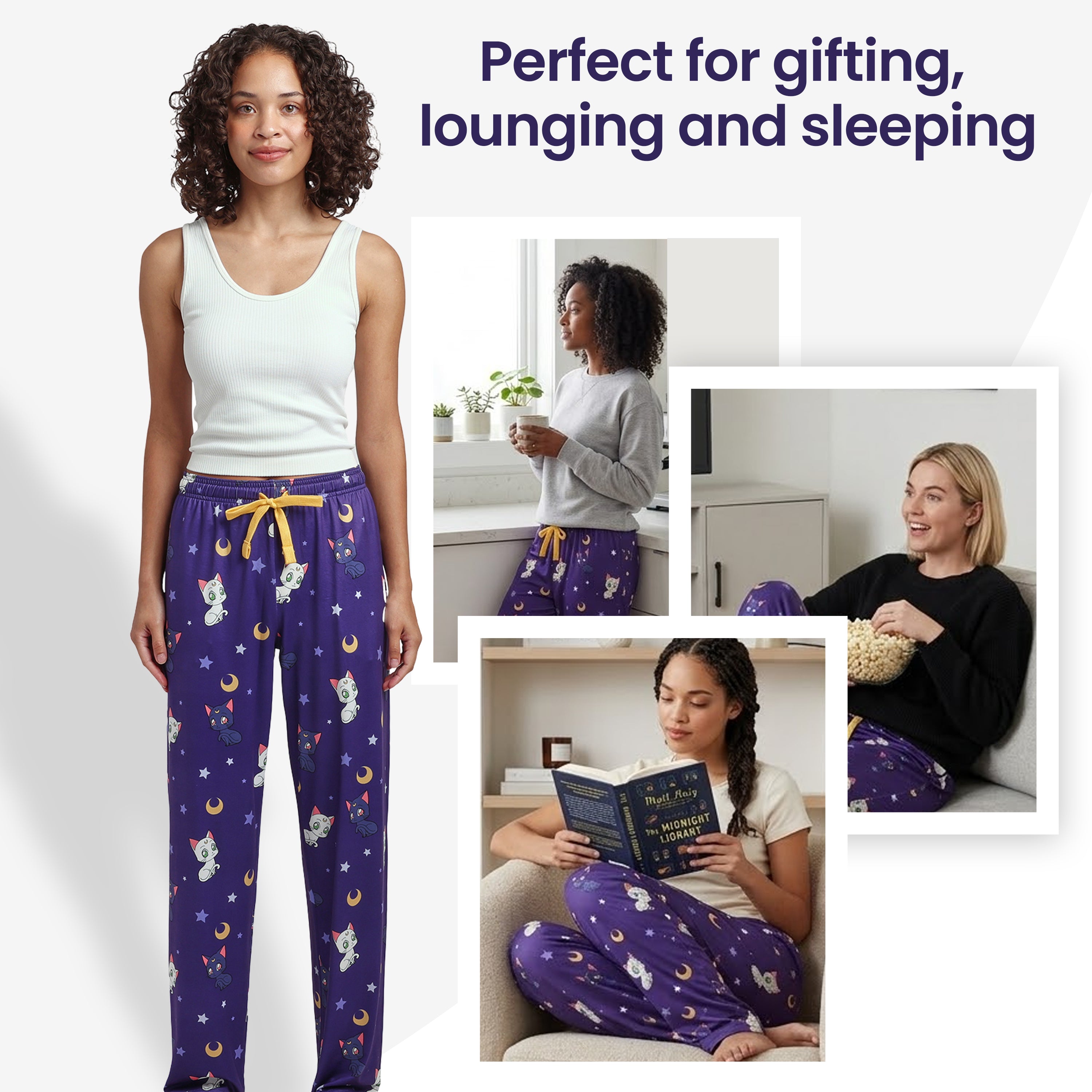 Sailor Moon Artemis & Luna All-Over Print Women's Purple Quick Turn Sleep Pajama Pants