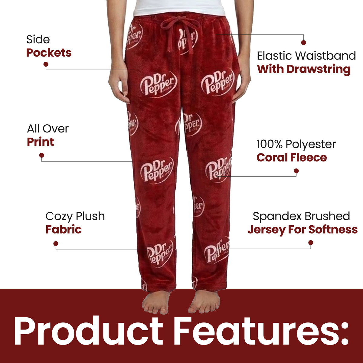 Dr Pepper Classic Logo All-Over Print Women's Sleep Pajama Pants
