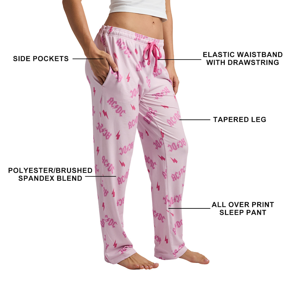 AC/DC Pink All-Over Print Women's Sleep Pajama Pants