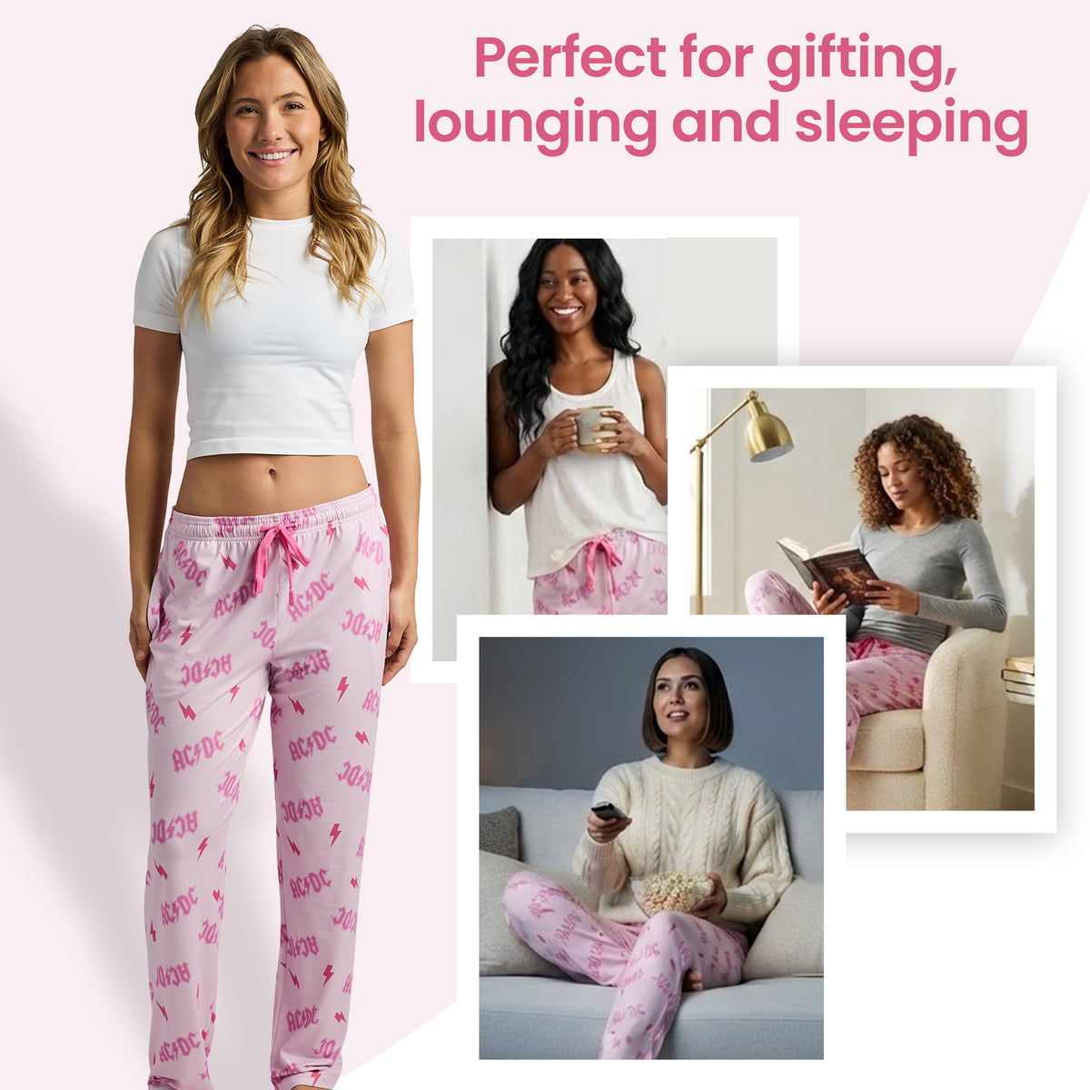 AC/DC Pink All-Over Print Women's Sleep Pajama Pants