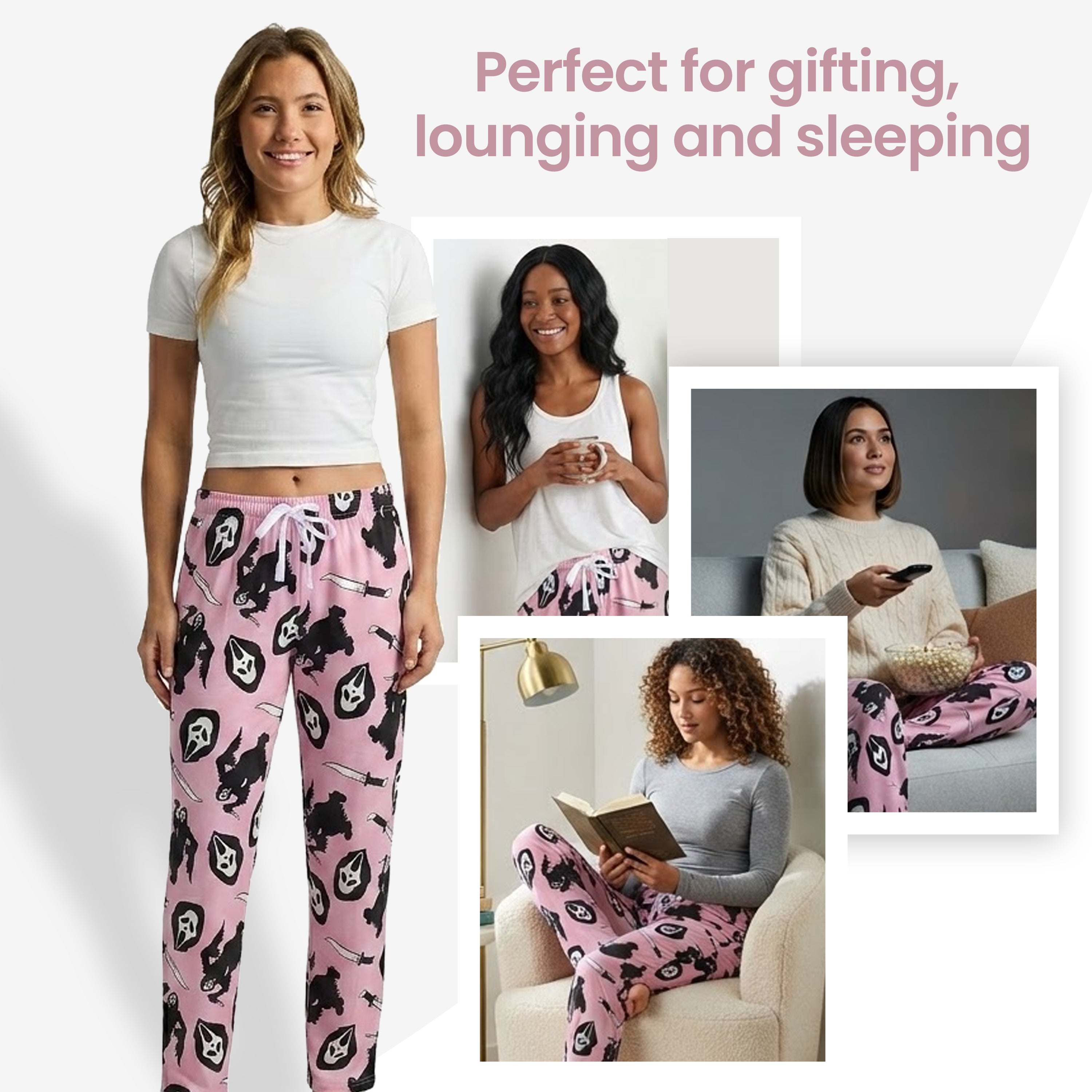 Ghostface All-Over Print Women's Pink Sleep Pajama Pants