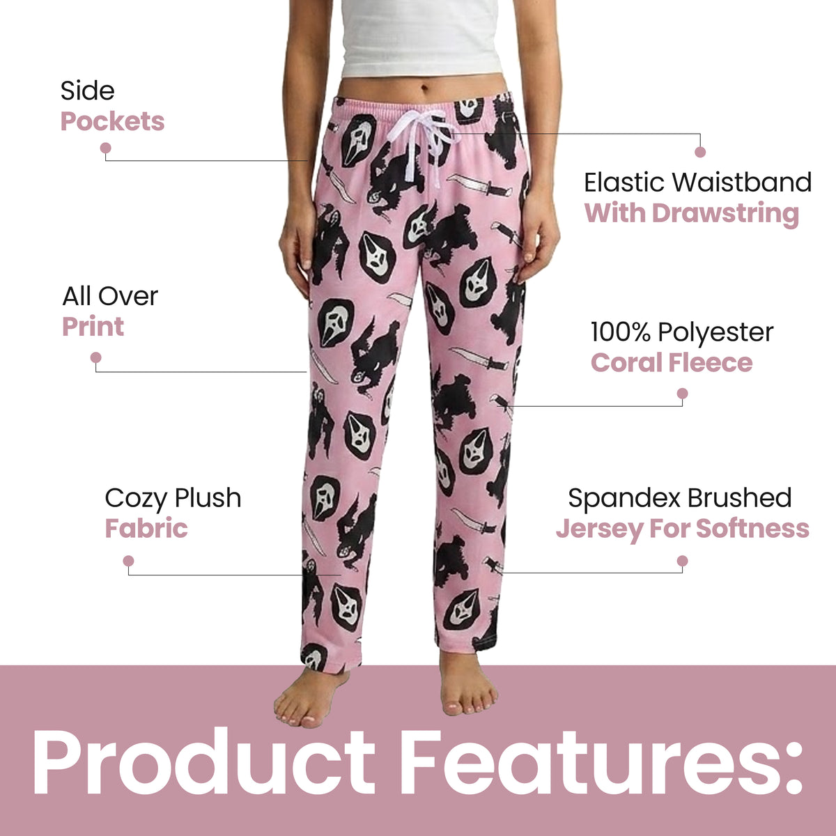 Ghostface All-Over Print Women's Pink Sleep Pajama Pants