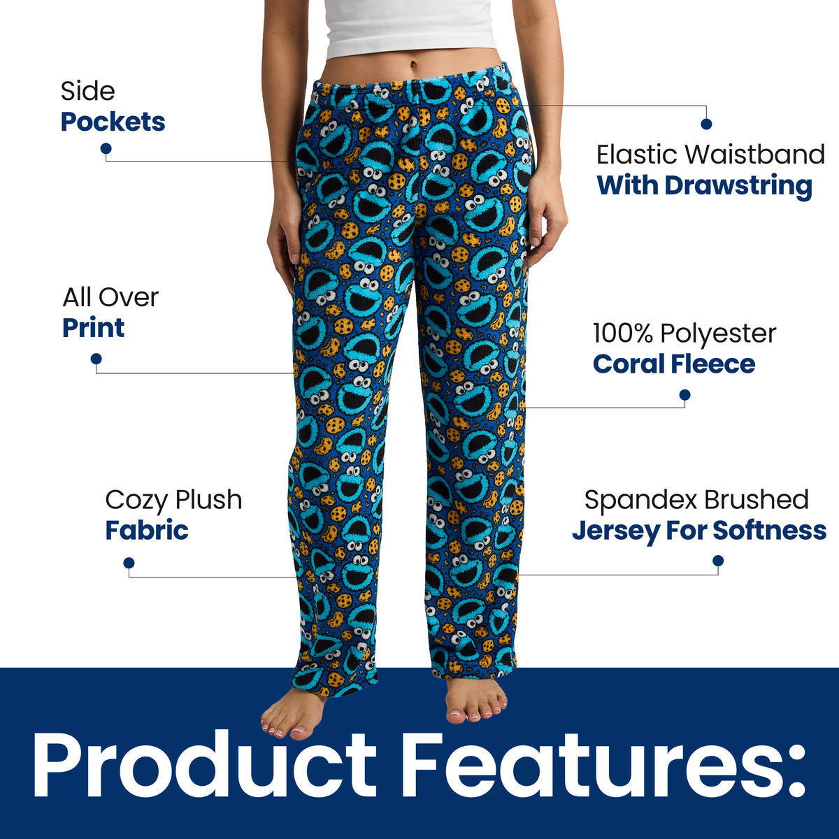 Sesame Street Cookie Monster All-Over Print Women's Sleep Pajama Pants