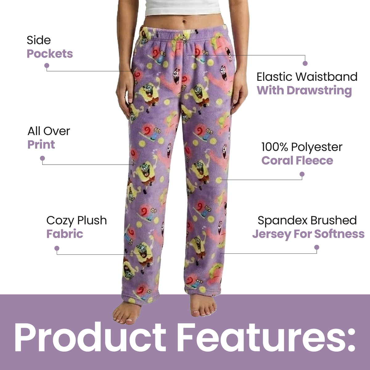 Spongebob Squarepants Favorite Characters All-Over Print Women's Sleep Pajama Pants