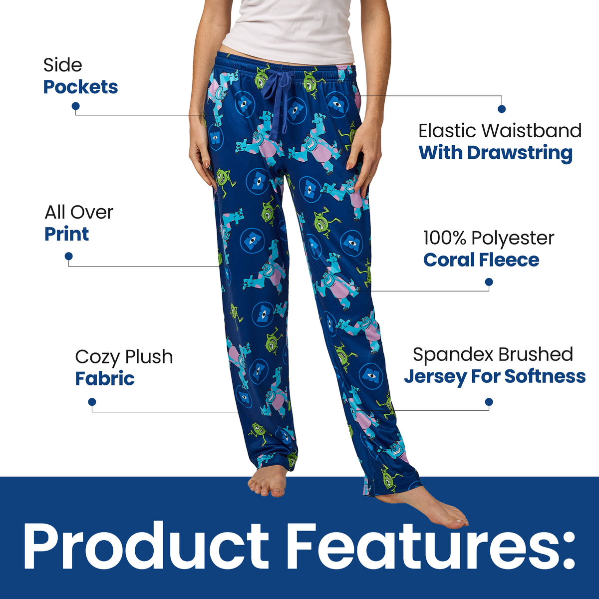 Monsters Inc. Sully and Mike Wazowski All-Over Print Women's Sleep Pajama Pants