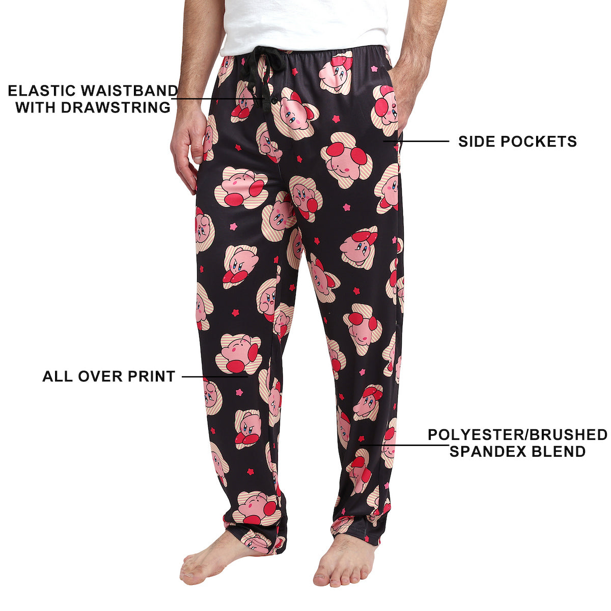 Kirby Character Poses and Stars Men's Black Sleep Pajama Pants