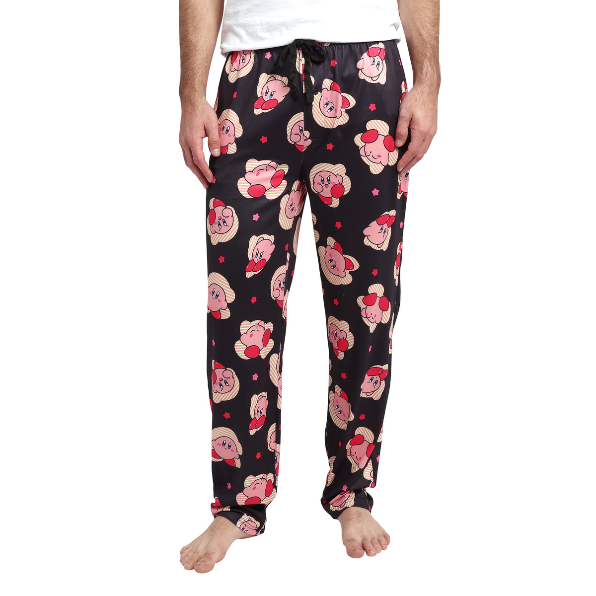 Kirby Character Poses and Stars Men's Black Sleep Pajama Pants