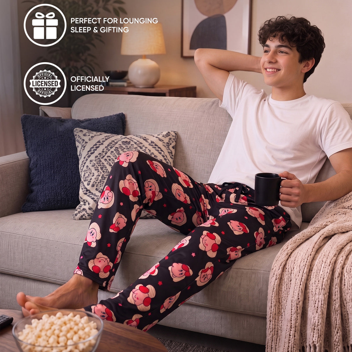 Kirby Character Poses and Stars Men's Black Sleep Pajama Pants