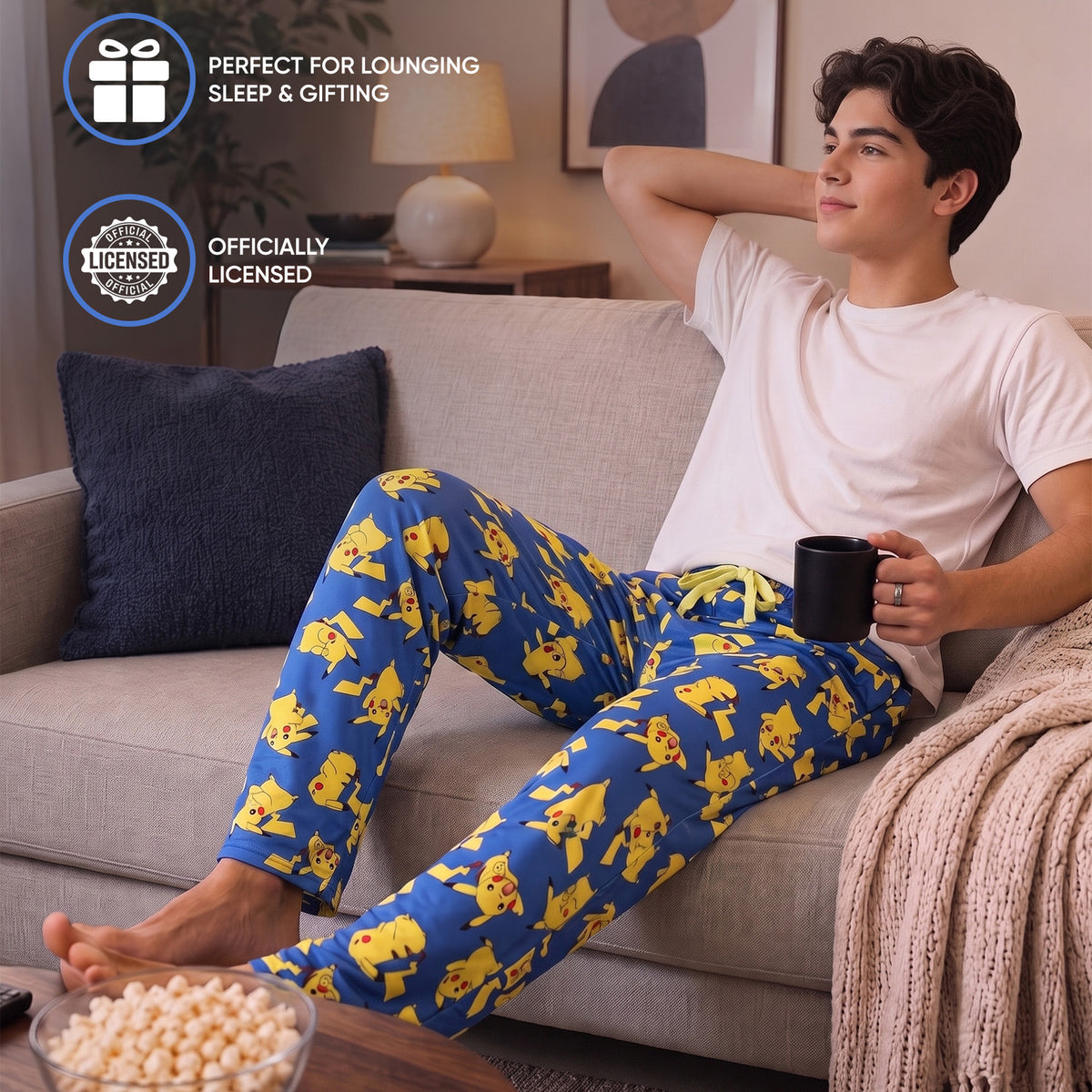 Pokemon Happy Pikachu Men's Blue Sleep Pajama Pants