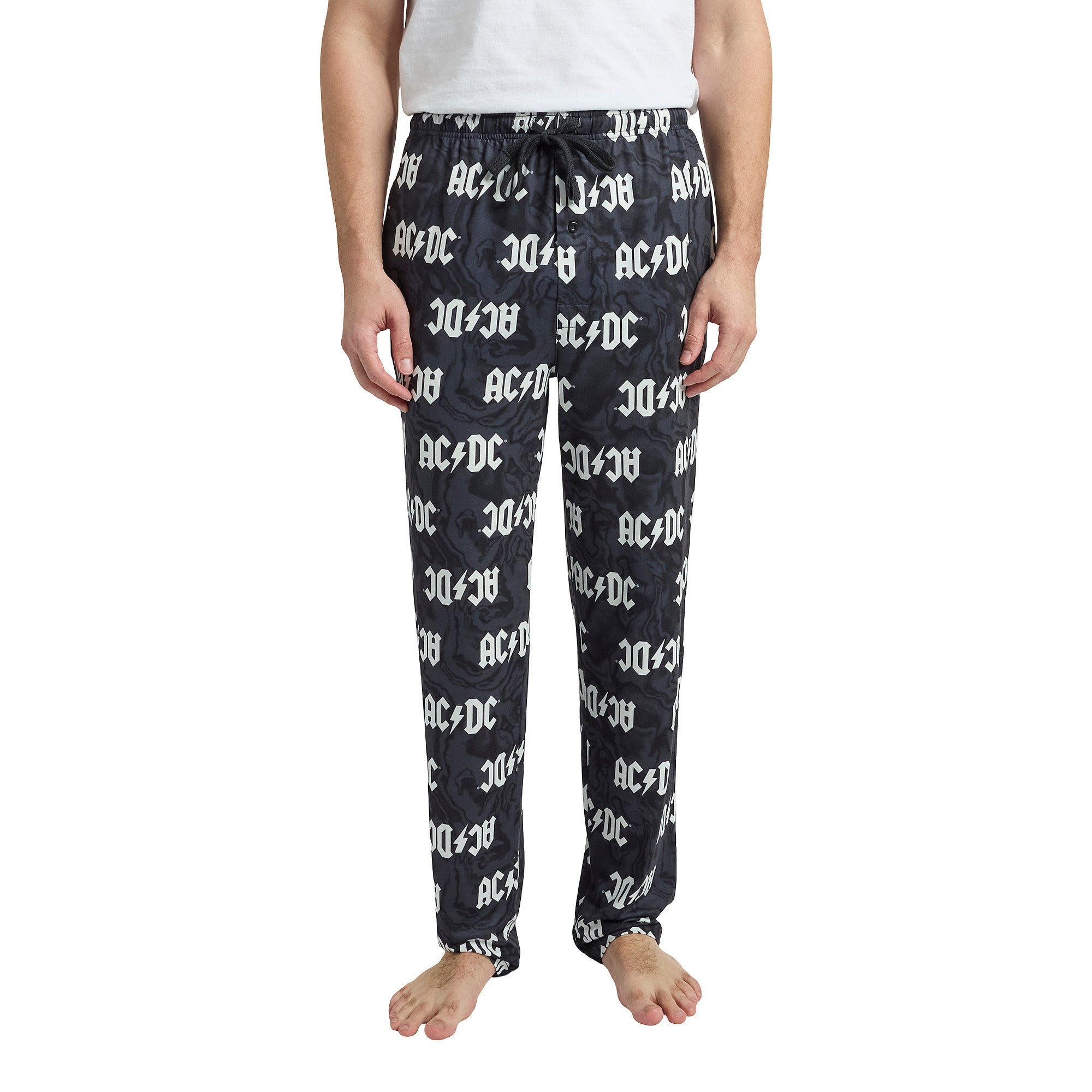 AC/DC Lightning Bolt Logo All-Over Print Men's Black Sleep Pajama Pants