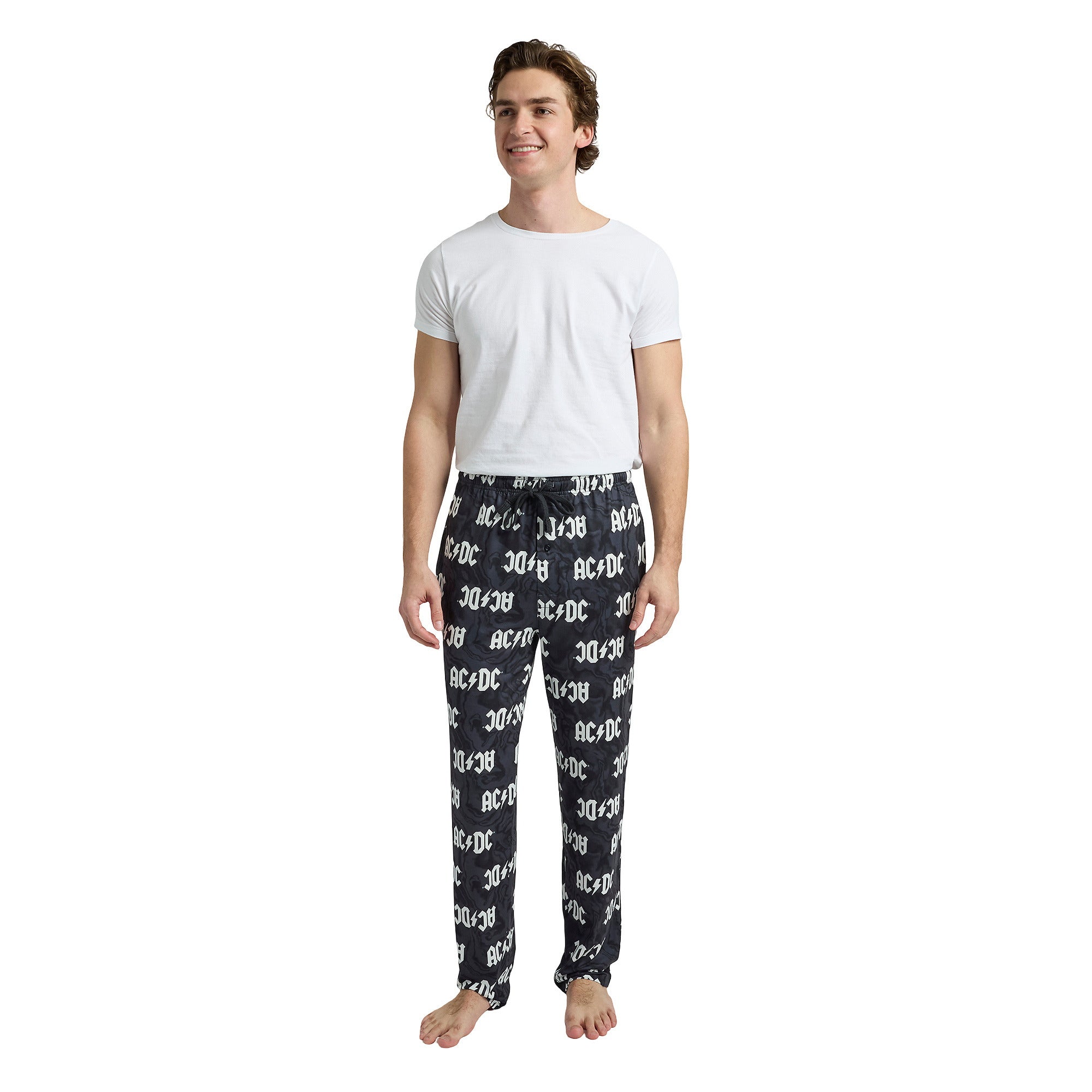 AC/DC Lightning Bolt Logo All-Over Print Men's Black Sleep Pajama Pants