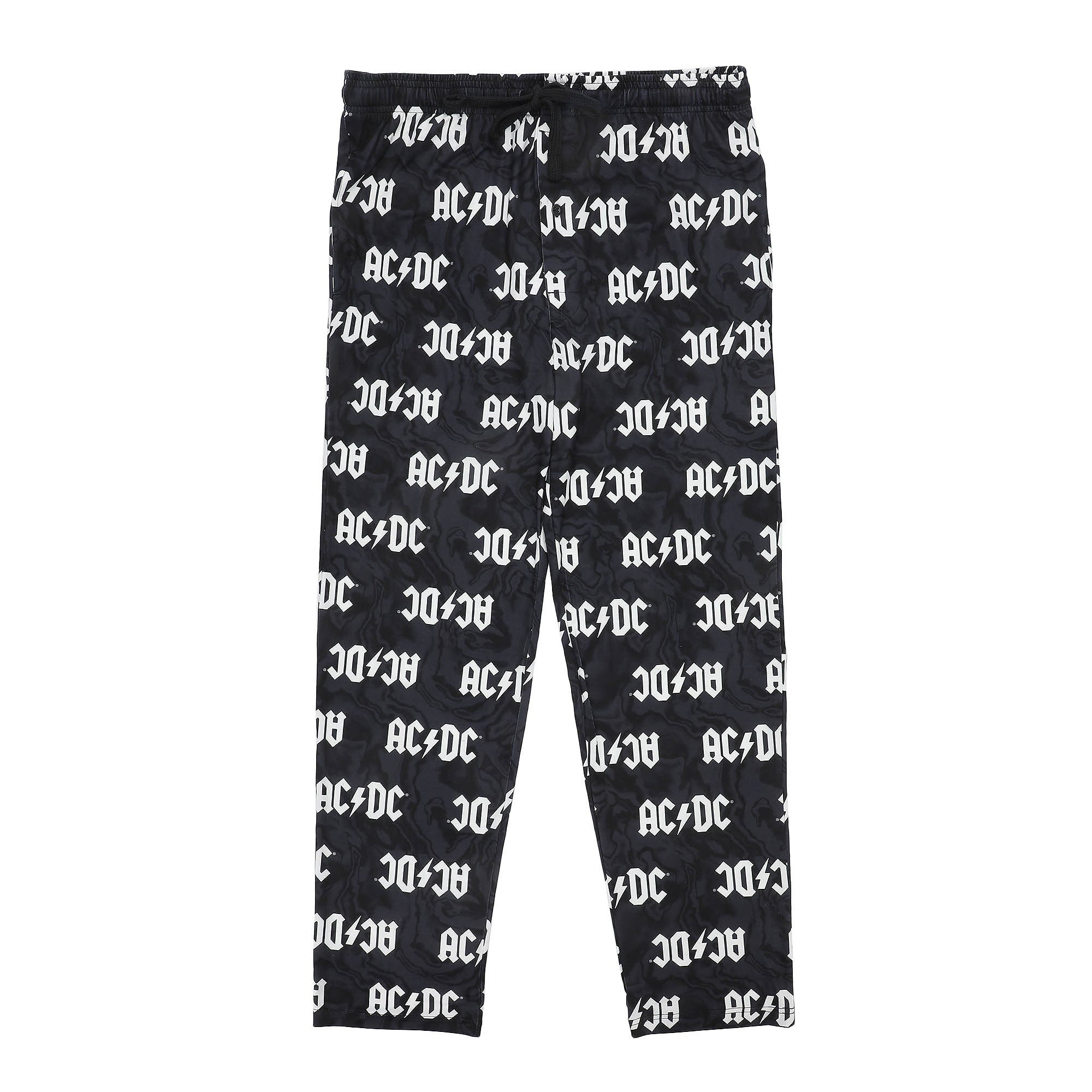 AC/DC Lightning Bolt Logo All-Over Print Men's Black Sleep Pajama Pants