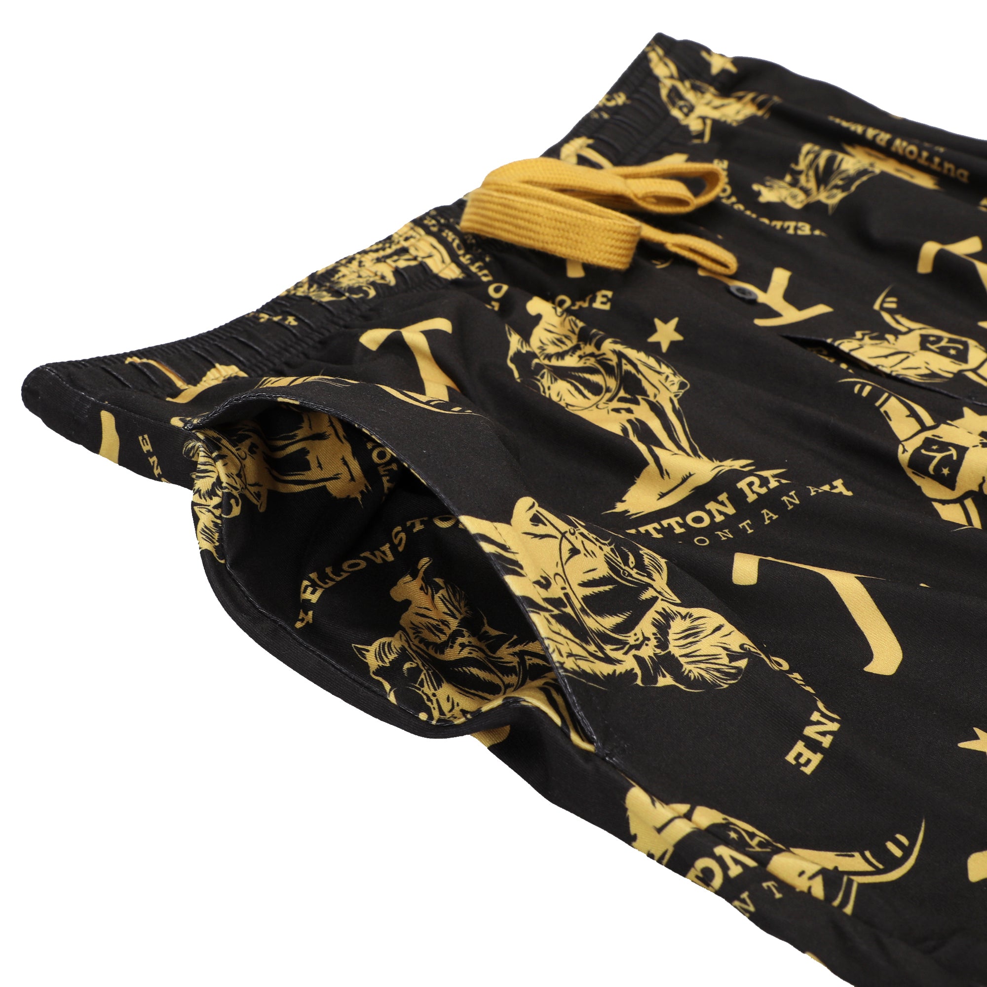 Yellowstone Dutton Ranch & Logo AOP Men's Black Wash Sleep Pajama Pants