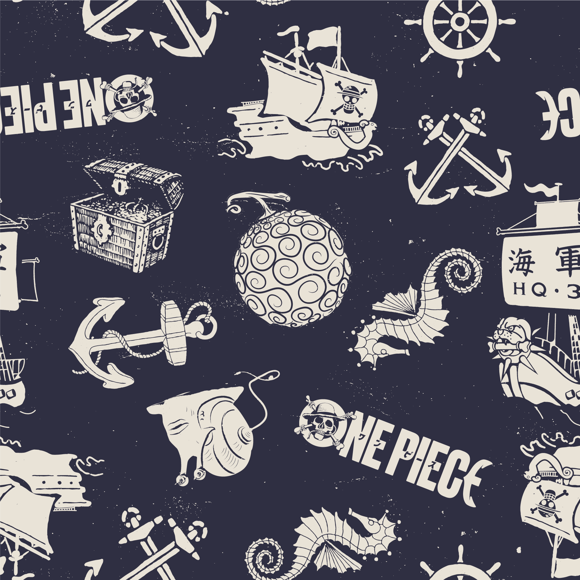 One Piece Live Action Maritime Icons Men's Navy Sleep Pajama Pants