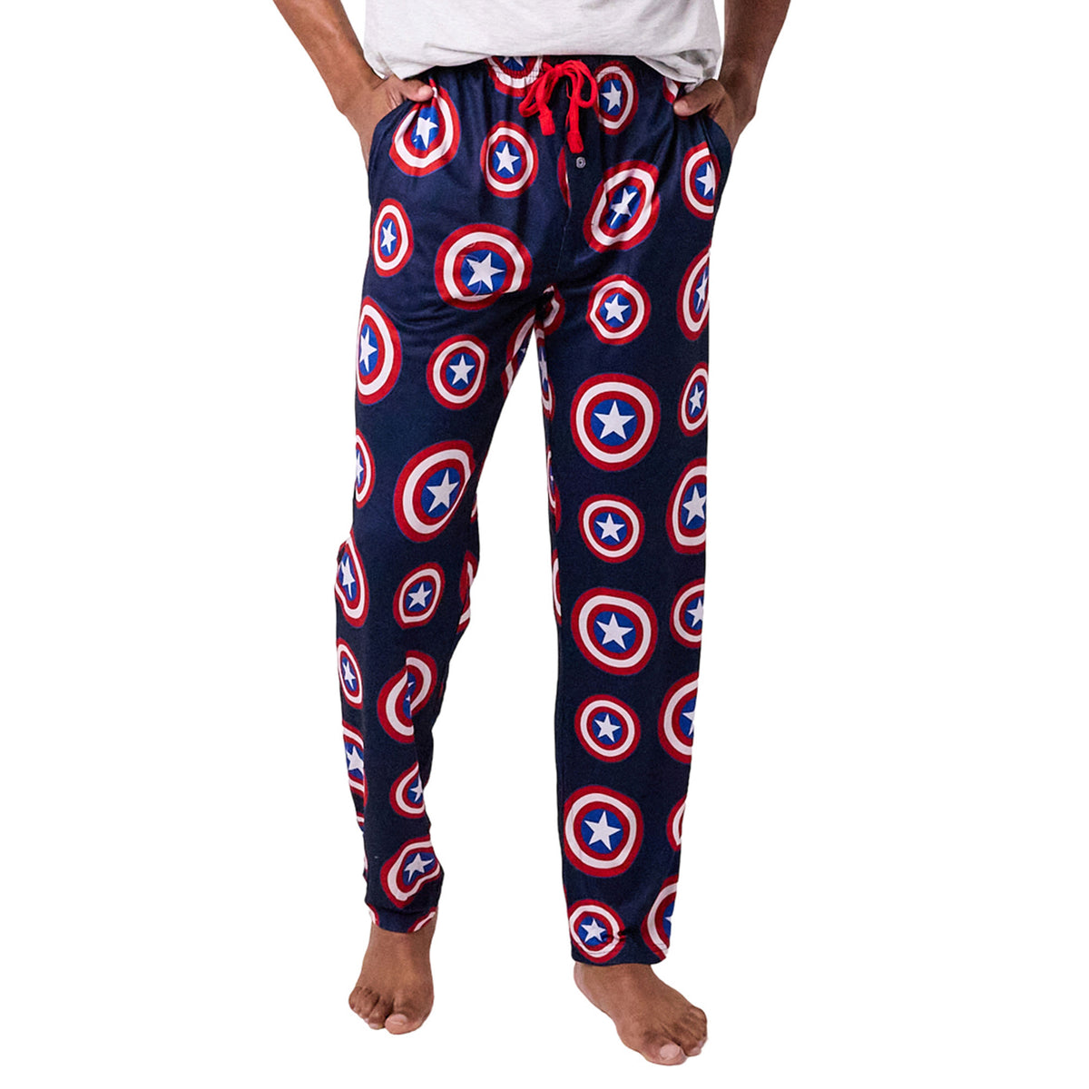 Marvel Captain America Shield Men's Sleep Pants With Tapered Legs And Pockets
