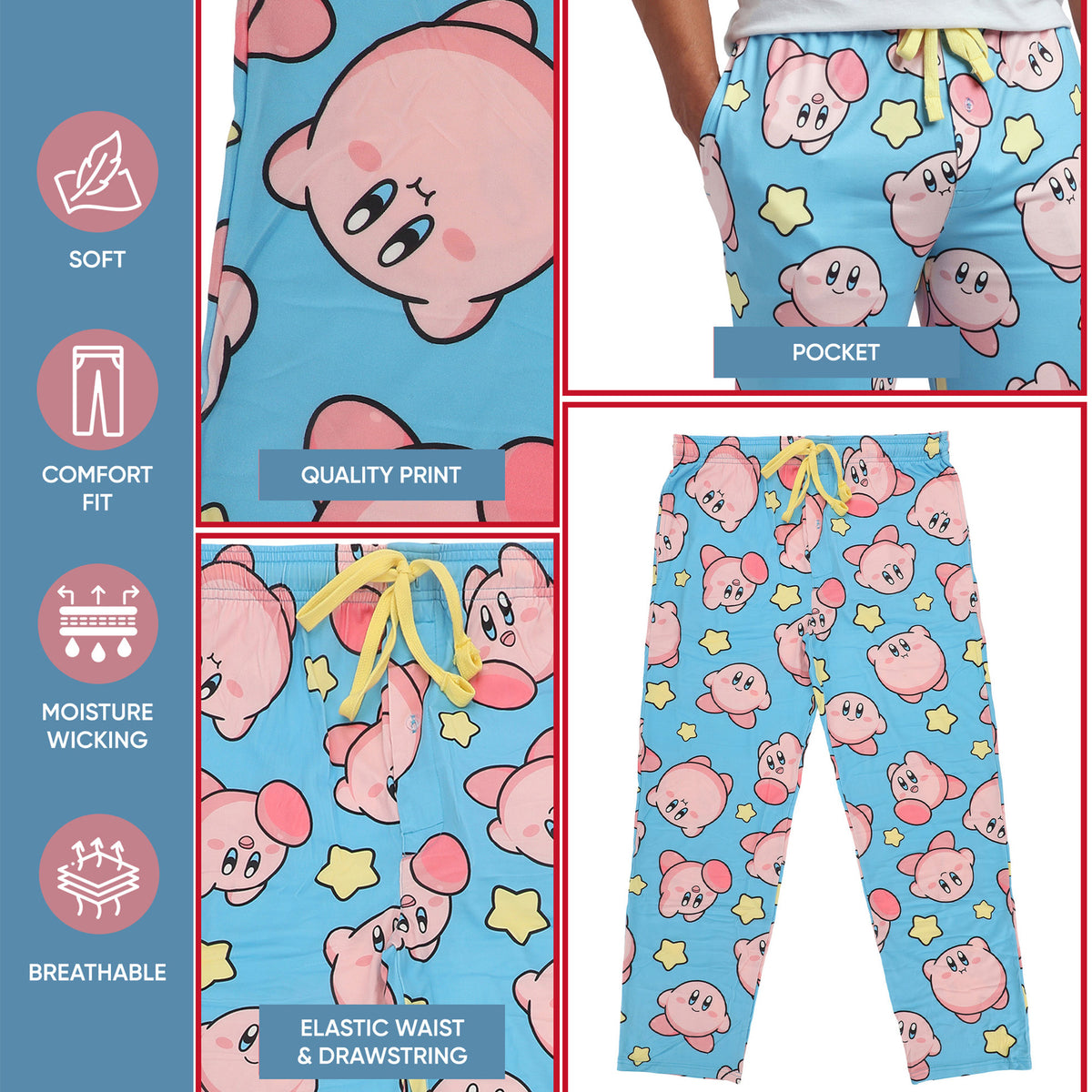 Kirby And Warp Star All-Over Print Men's Sleep Pajama Pants