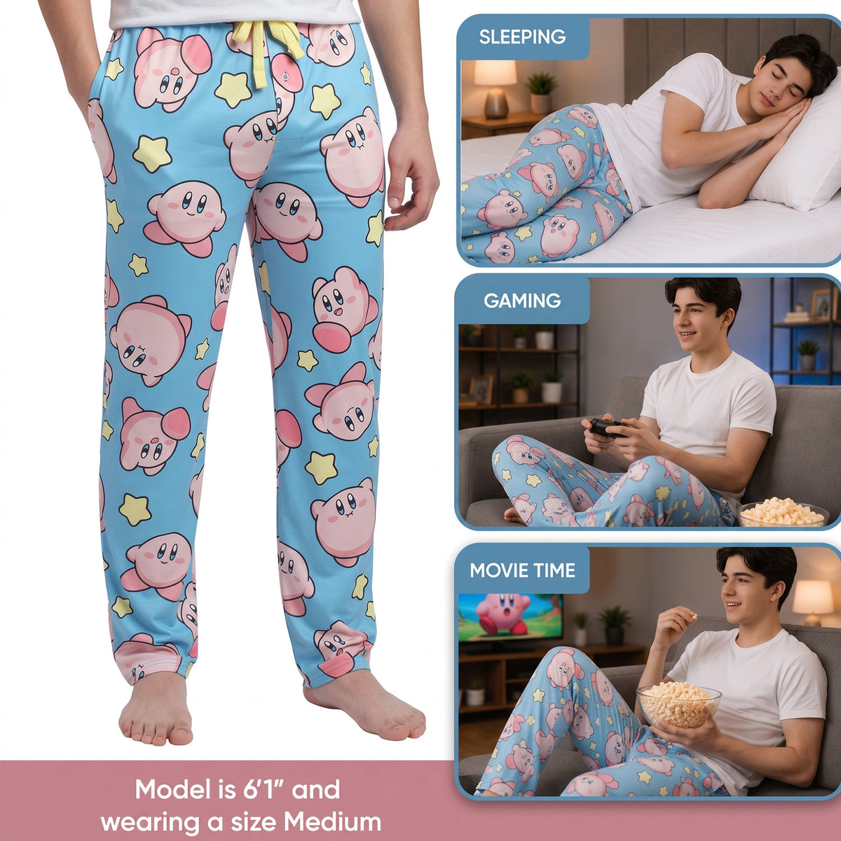 Kirby And Warp Star All-Over Print Men's Sleep Pajama Pants