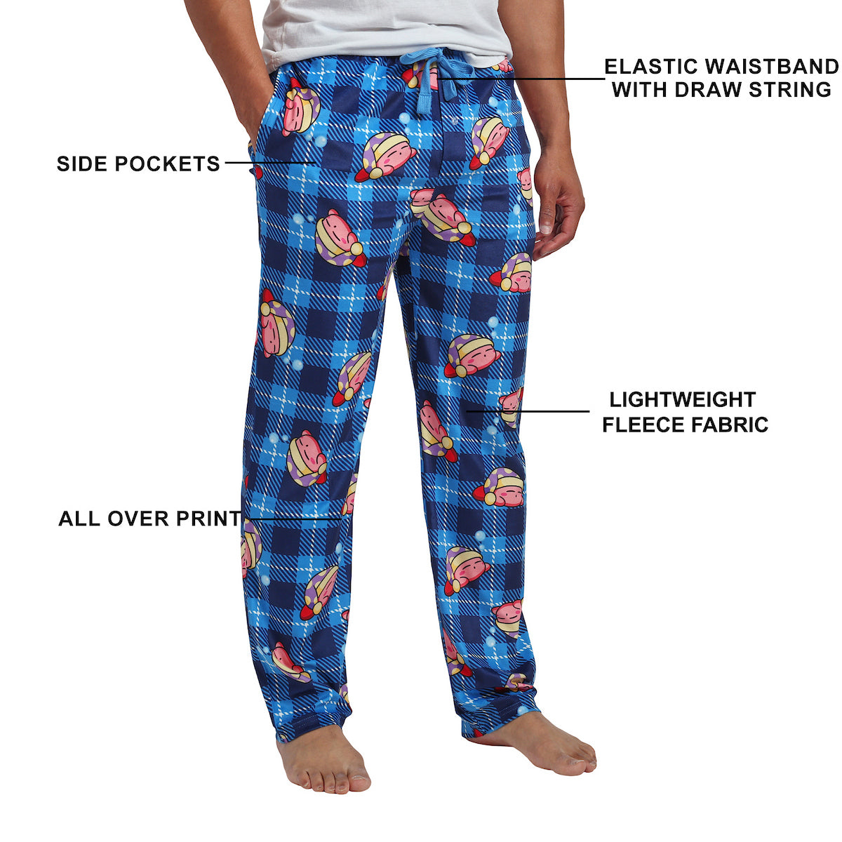 Kirby All-Over Print Men's Lightweight Plush Minkey Fleece Sleep Pajama Pants
