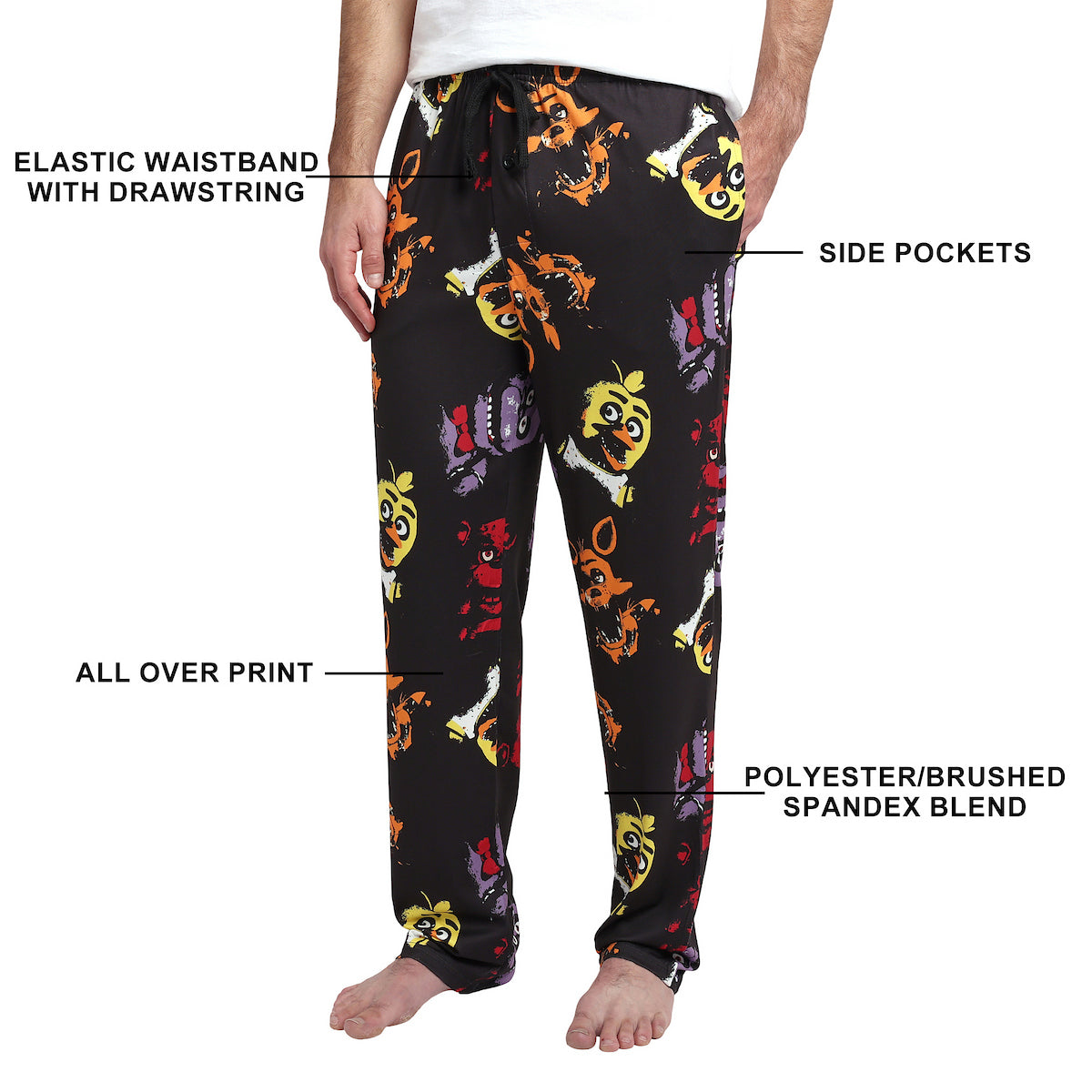Five Nights At Freddy's Neon Character Heads Men's Black Sleep Pajama Pants