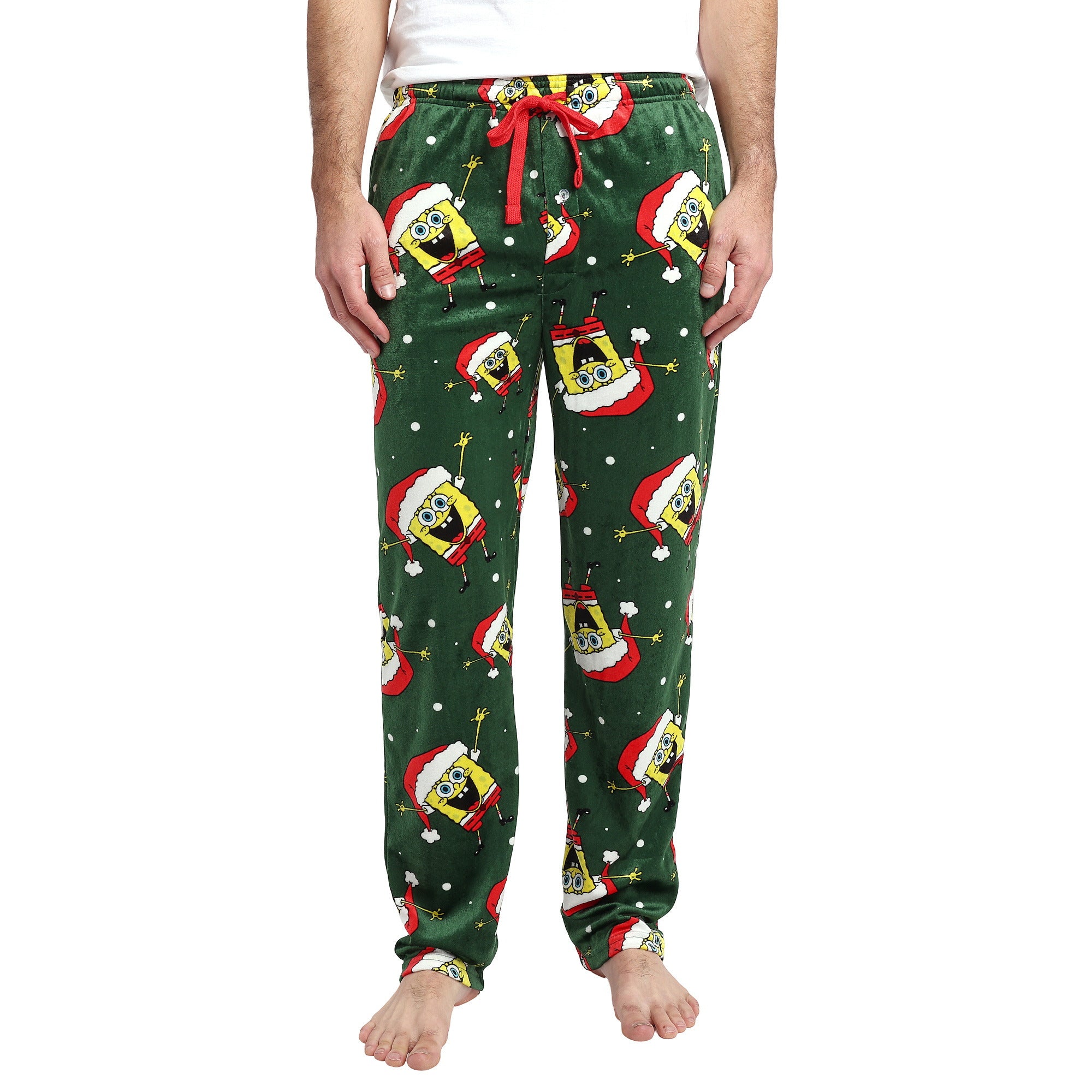 Spongebob Squarepants Santa Spongebob Men's Green Sleep Pajama Pants
