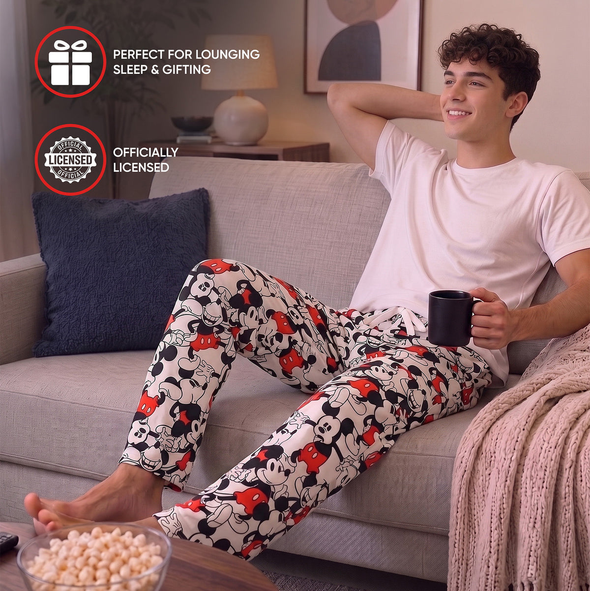 Disney Mickey Mouse All-Over Print Men's White Sleep Pajama Pants
